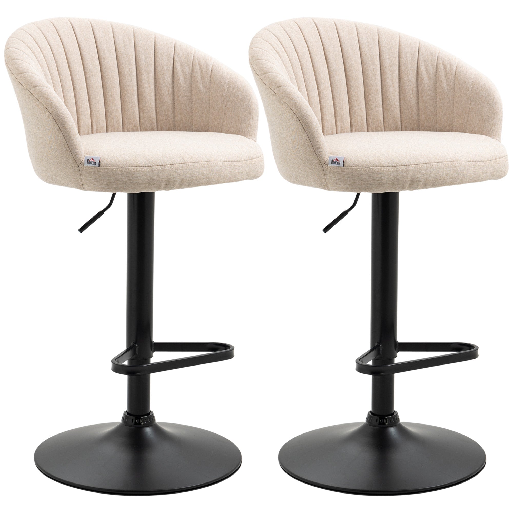 Modern Upholstered Adjustable Barstools with Swivel Seat Linen Fabric Steel Frame Beige