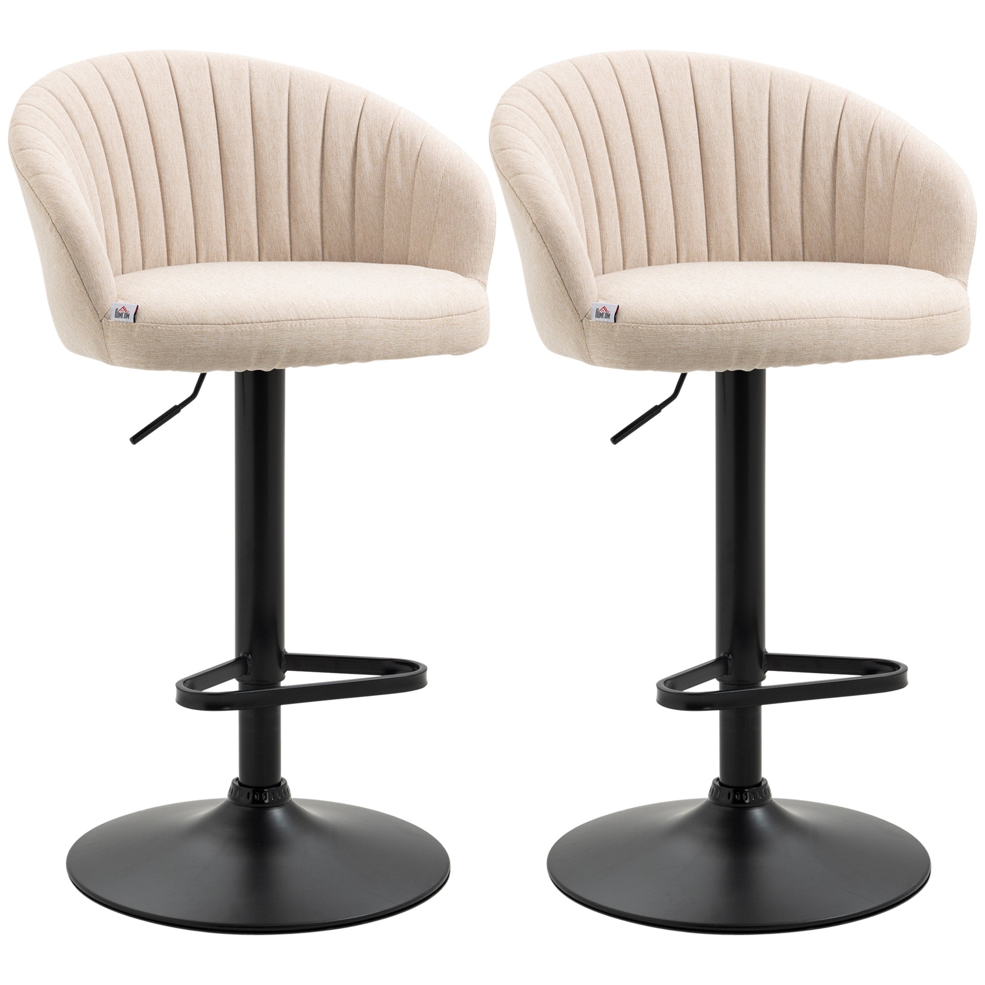 Modern Upholstered Adjustable Barstools with Swivel Seat Linen Fabric Steel Frame Beige