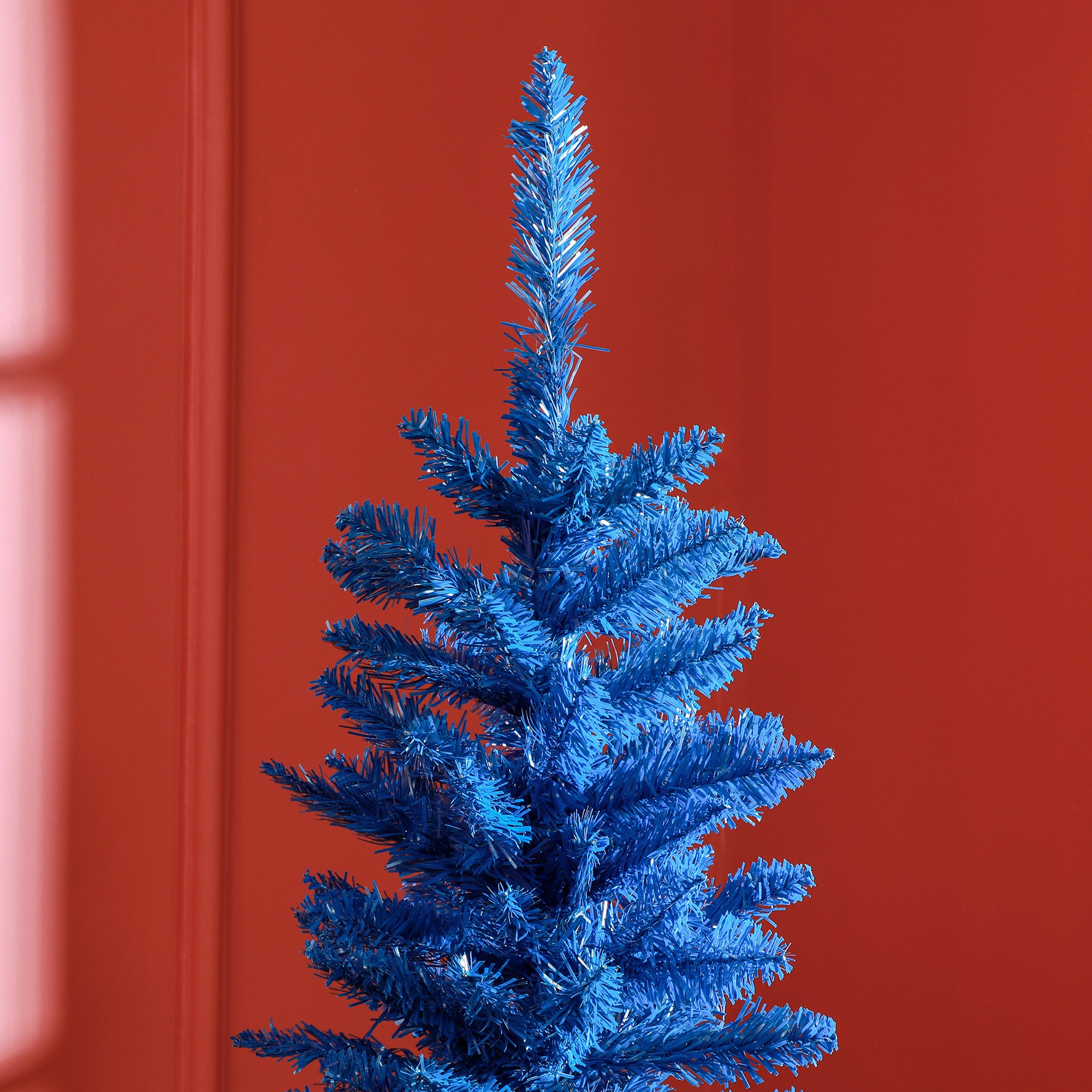 HOMCOM 7' Pencil Christmas Tree, Slim Artificial Xmas Tree with Realistic Branches, Sturdy Stand, Deep Blue