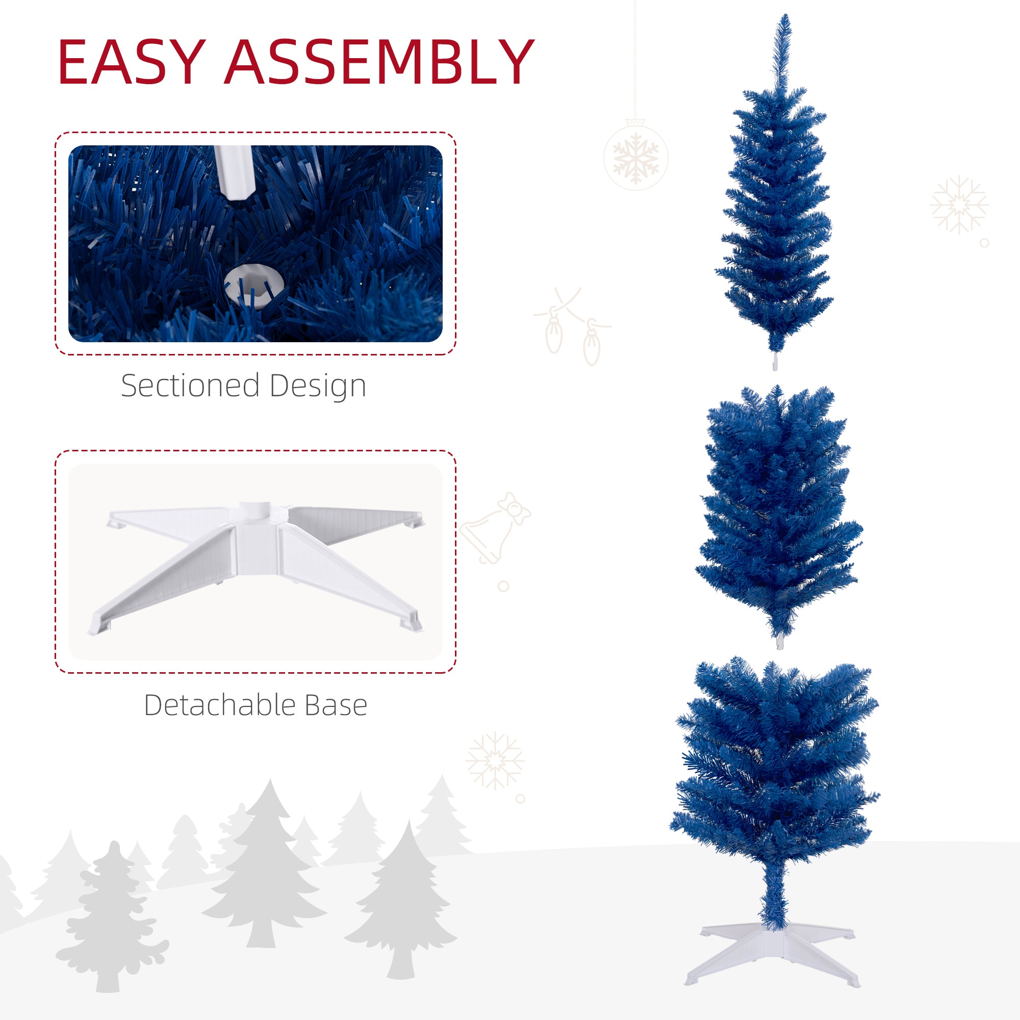 HOMCOM 7' Pencil Christmas Tree, Slim Artificial Xmas Tree with Realistic Branches, Sturdy Stand, Deep Blue