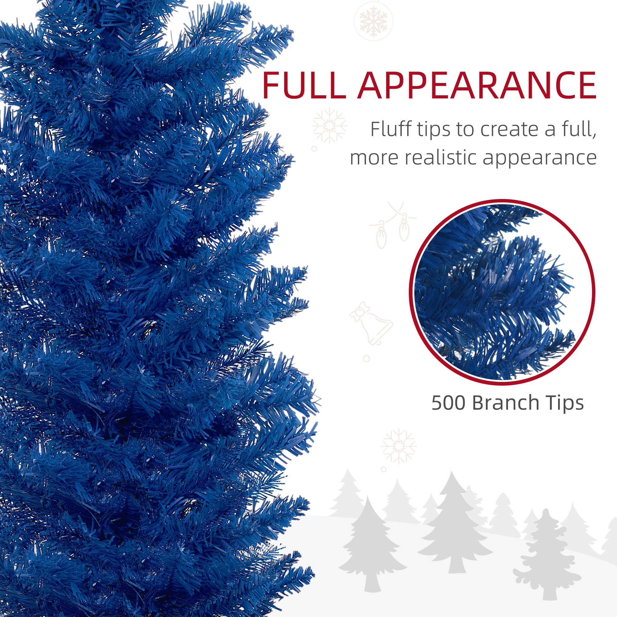 HOMCOM 7' Pencil Christmas Tree, Slim Artificial Xmas Tree with Realistic Branches, Sturdy Stand, Deep Blue