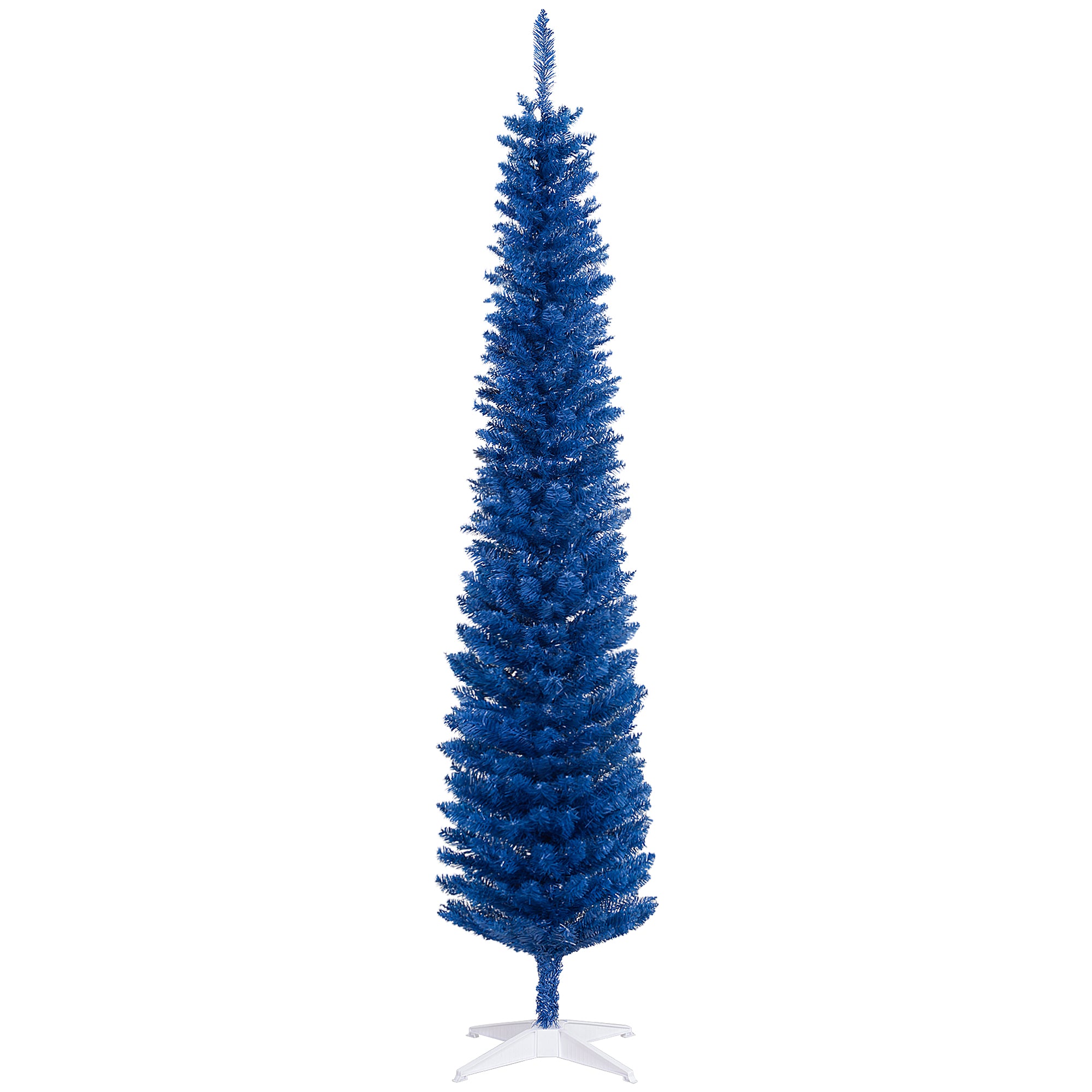 HOMCOM 7' Pencil Christmas Tree, Slim Artificial Xmas Tree with Realistic Branches, Sturdy Stand, Deep Blue