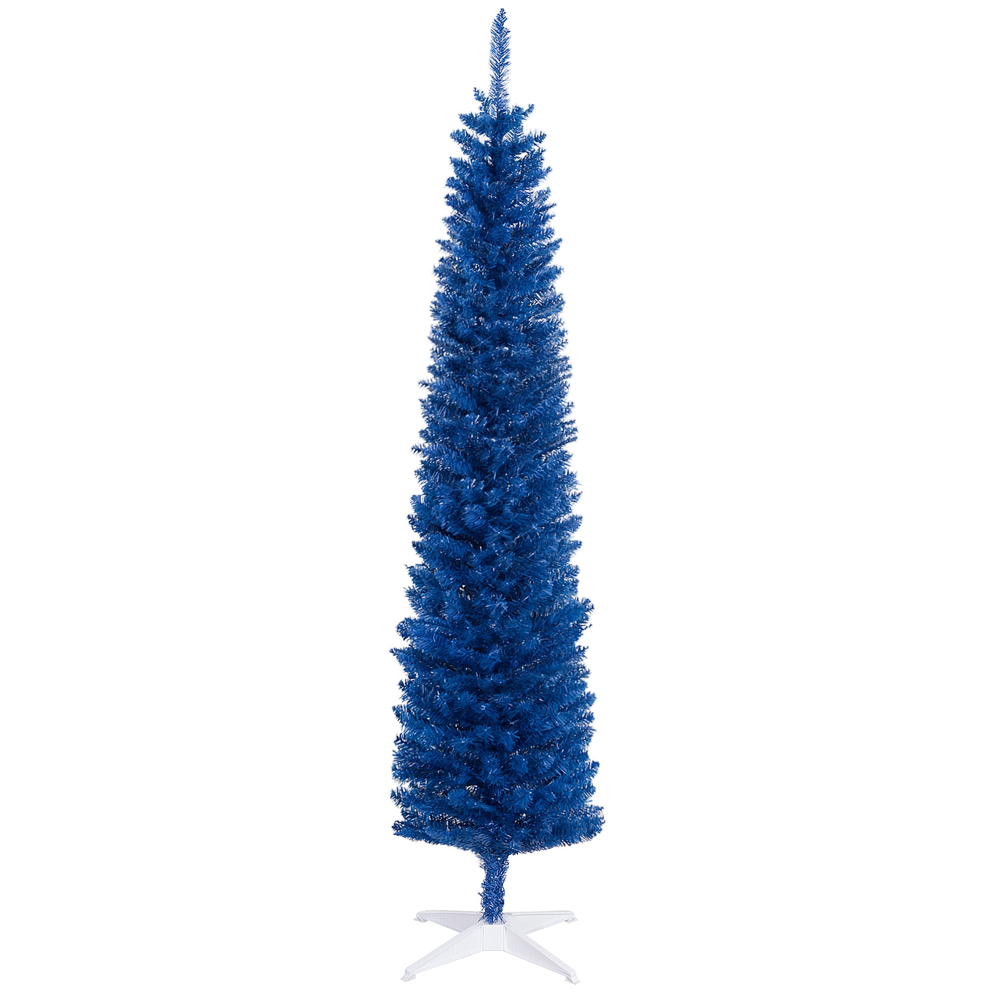 HOMCOM 7' Pencil Christmas Tree, Slim Artificial Xmas Tree with Realistic Branches, Sturdy Stand, Deep Blue