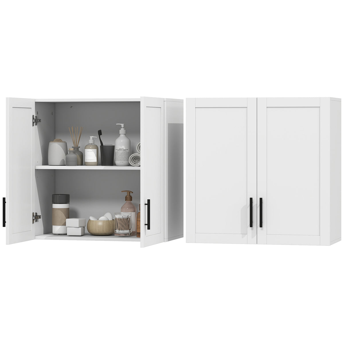 2-Piece Bathroom Wall Cabinet, Wall Mounted Over the Toilet Space Saver with 2 Doors and Adjustable Shelf Storage for Bathroom, White