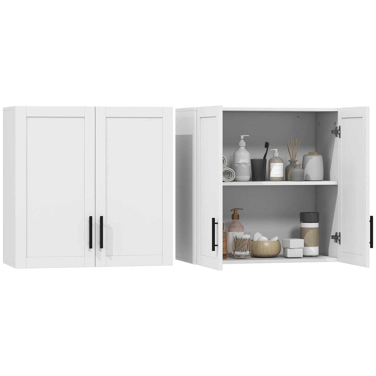2-Piece Bathroom Wall Cabinet, Wall Mounted Over the Toilet Space Saver with 2 Doors and Adjustable Shelf Storage for Bathroom, White