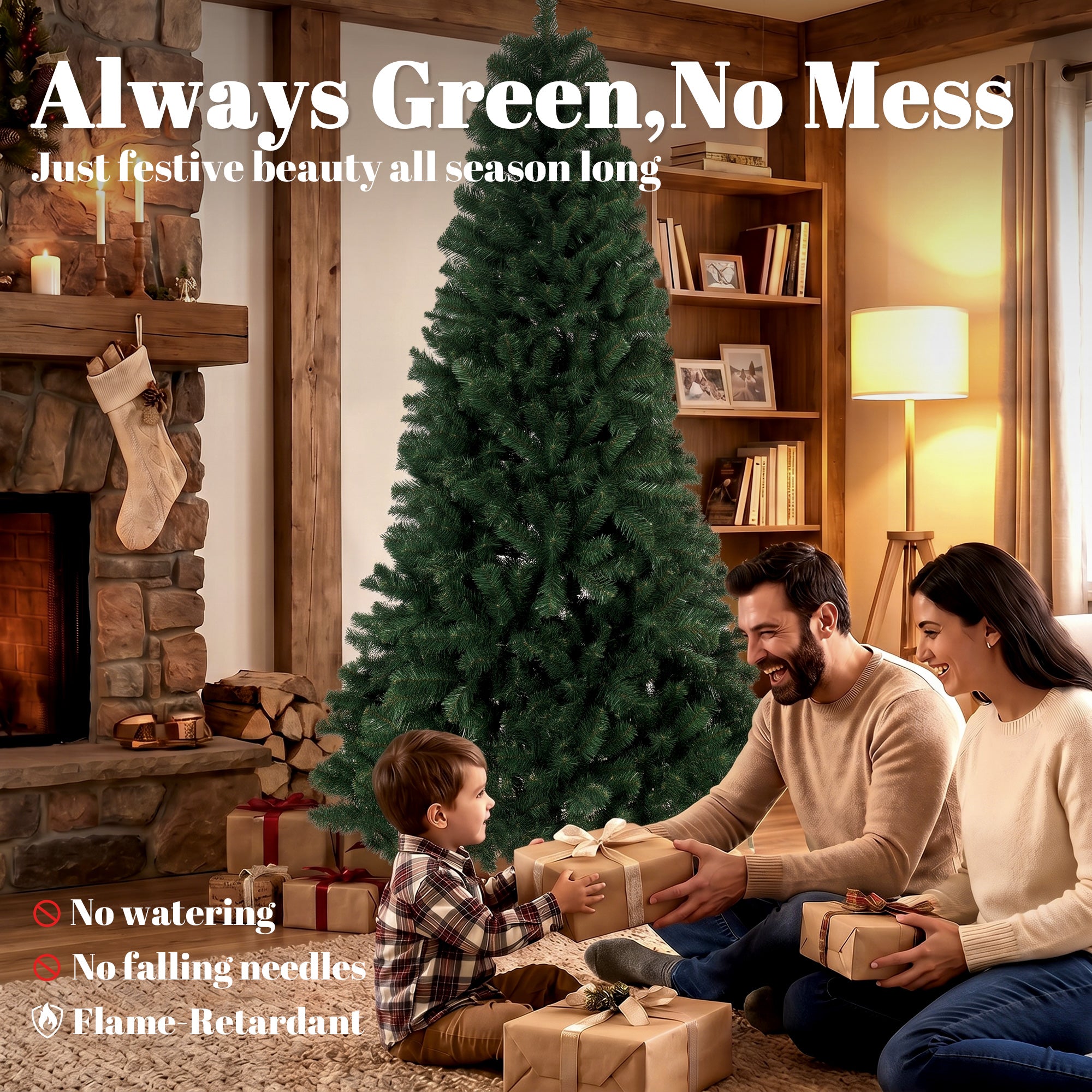 7.5ft Norwegian Spruce Artificial Christmas Tree with 1388 Branch Tips, Foldable Metal Stand, Quick-Assembly Hinged Design, Full Xmas Tree for Home Office Holiday Decor, Green