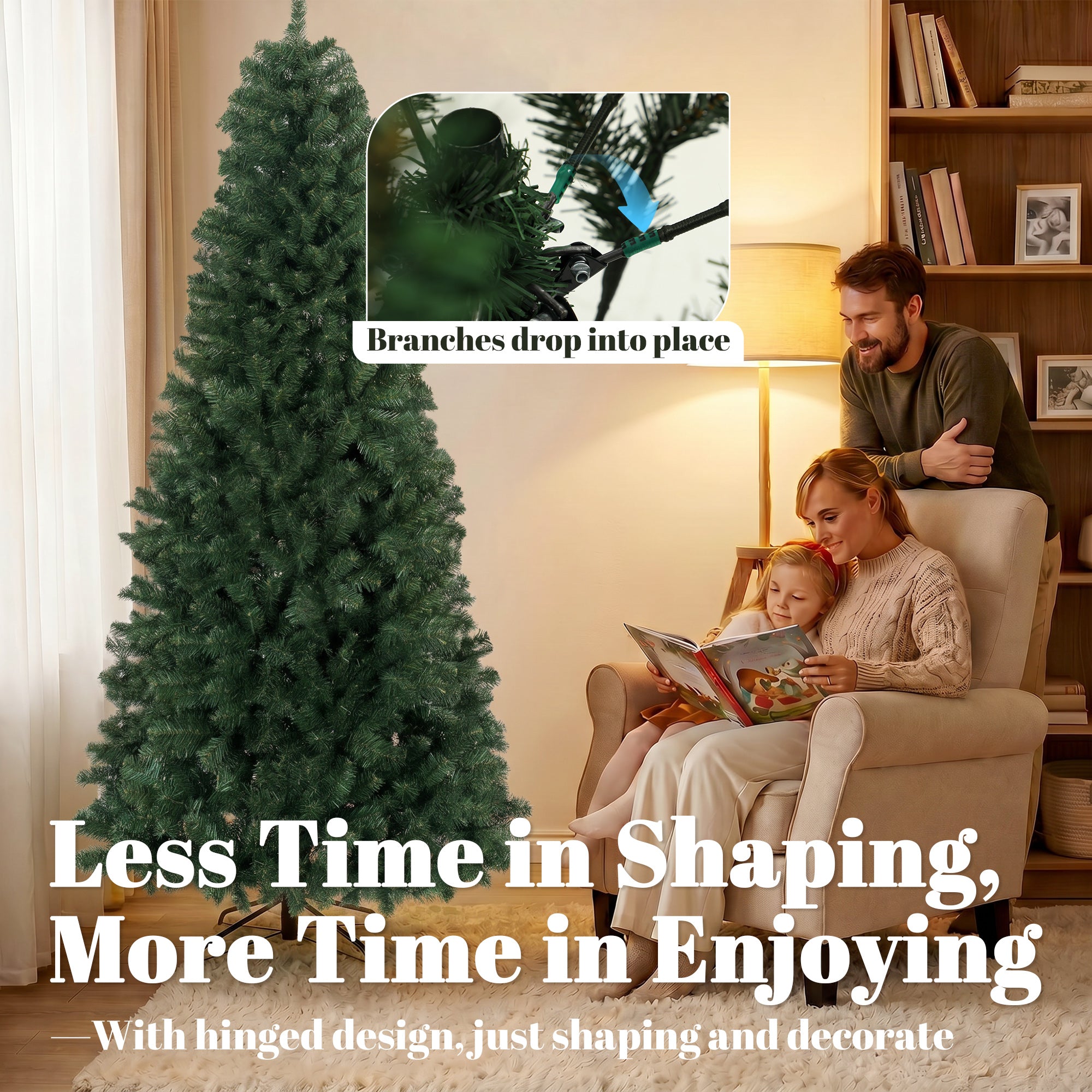 7.5ft Norwegian Spruce Artificial Christmas Tree with 1388 Branch Tips, Foldable Metal Stand, Quick-Assembly Hinged Design, Full Xmas Tree for Home Office Holiday Decor, Green