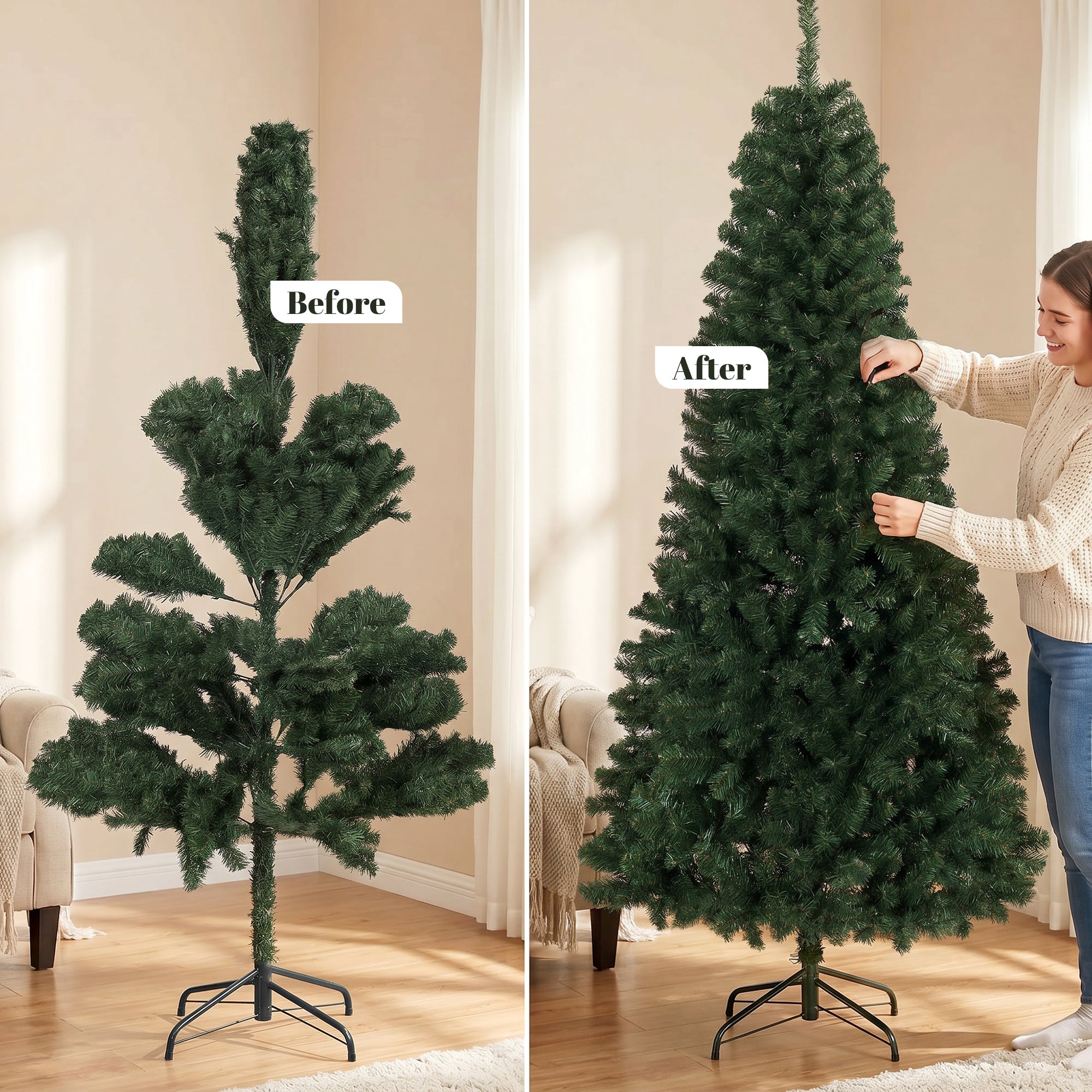 7.5ft Norwegian Spruce Artificial Christmas Tree with 1388 Branch Tips, Foldable Metal Stand, Quick-Assembly Hinged Design, Full Xmas Tree for Home Office Holiday Decor, Green