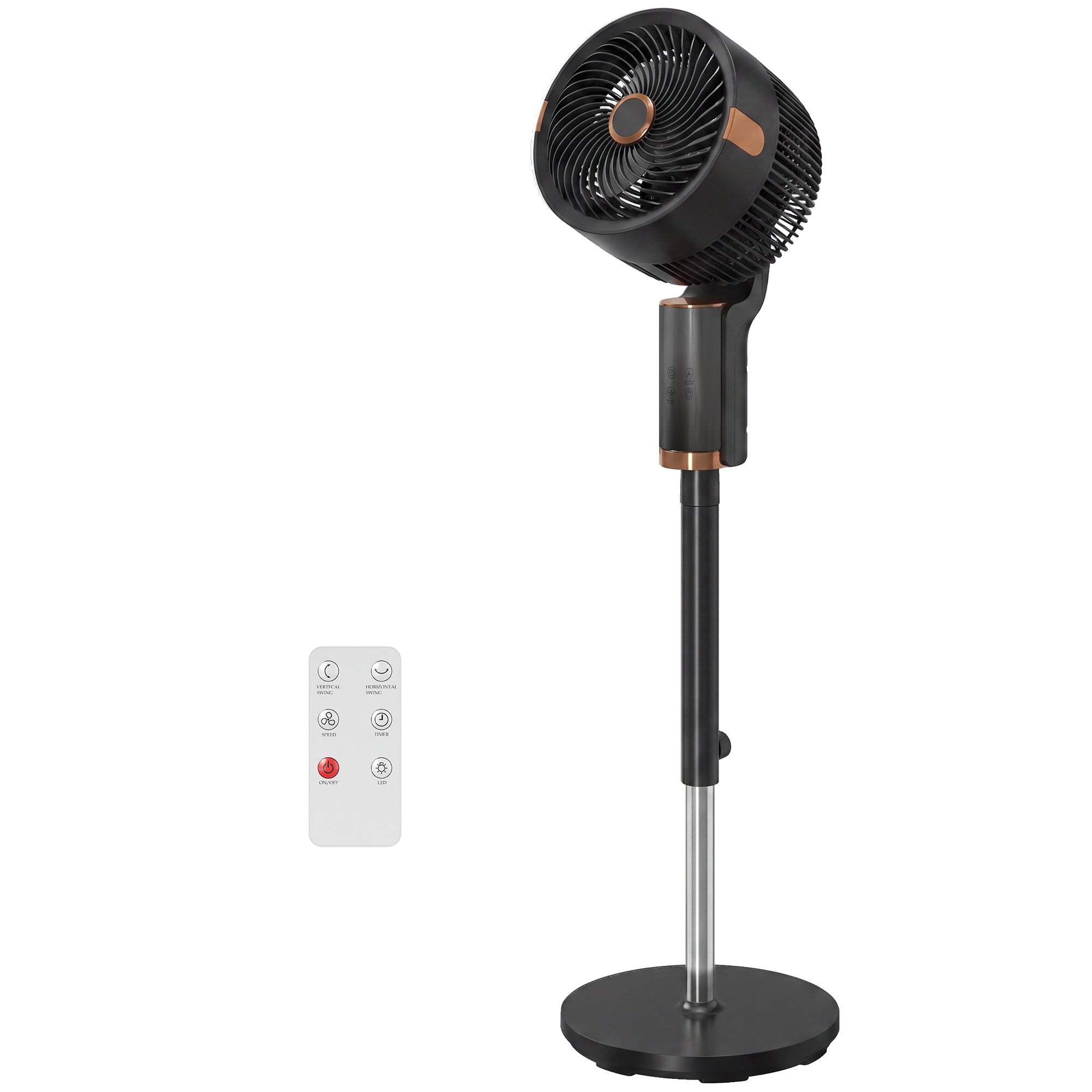20 dB Silent Standing Fan for Bedroom, 44" Pedestal Fan with 55° Oscillating, 90° Vertical Tilt, 8 Speeds, LED Light, Remote Control, 12H Timer, Adjustable Height, Black