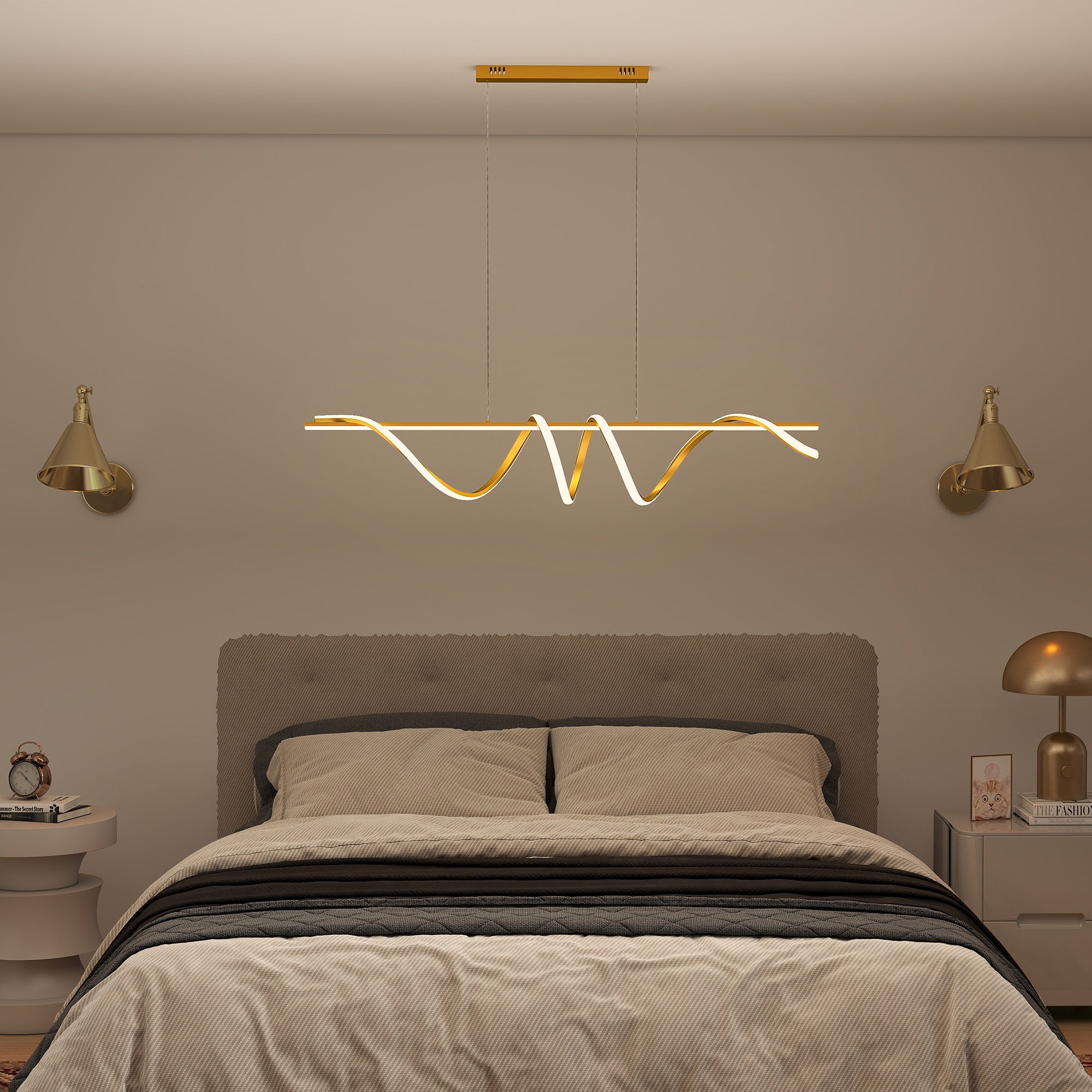 LED Pendant Light, Modern Ceiling Light with 3000K/4000K/6000K Temperatures, Adjustable Height Hanging Fixture with Wall Switch for Kitchen Island, Dining Room, Gold Tone