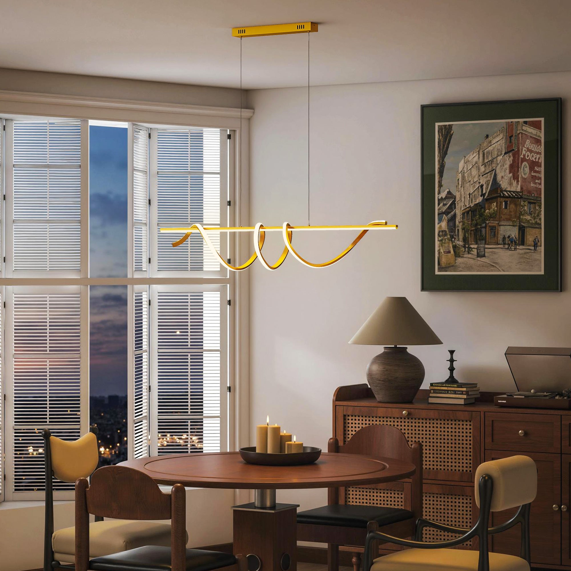 LED Pendant Light, Modern Ceiling Light with 3000K/4000K/6000K Temperatures, Adjustable Height Hanging Fixture with Wall Switch for Kitchen Island, Dining Room, Gold Tone