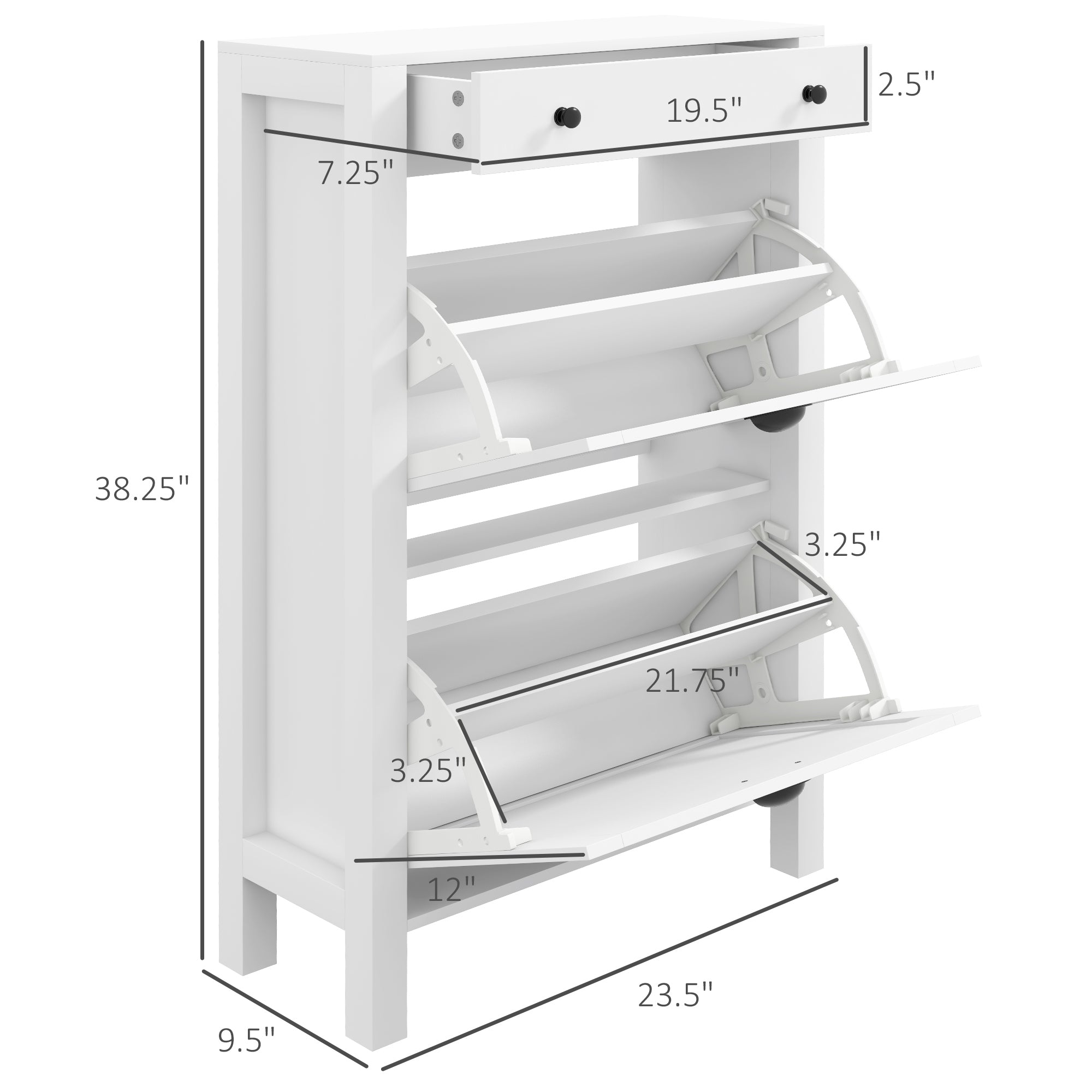 Shoe Storage Cabinet with 2 Flip Drawers for 8 Pairs of Shoes