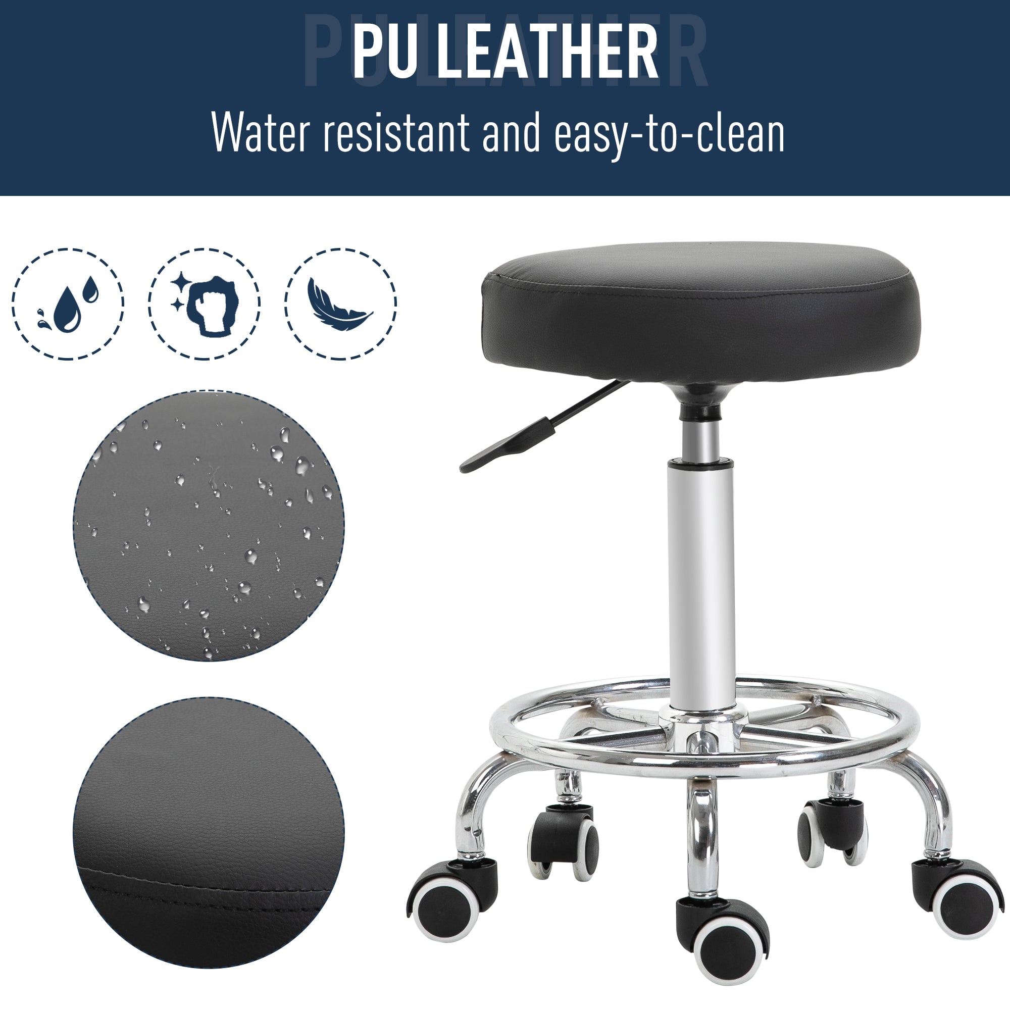 Vinsetto Adjustable Swivel Salon Stool Hydraulic PU Barber Rolling Massage Tattoo Chair Bar Beauty SPA Seat Black