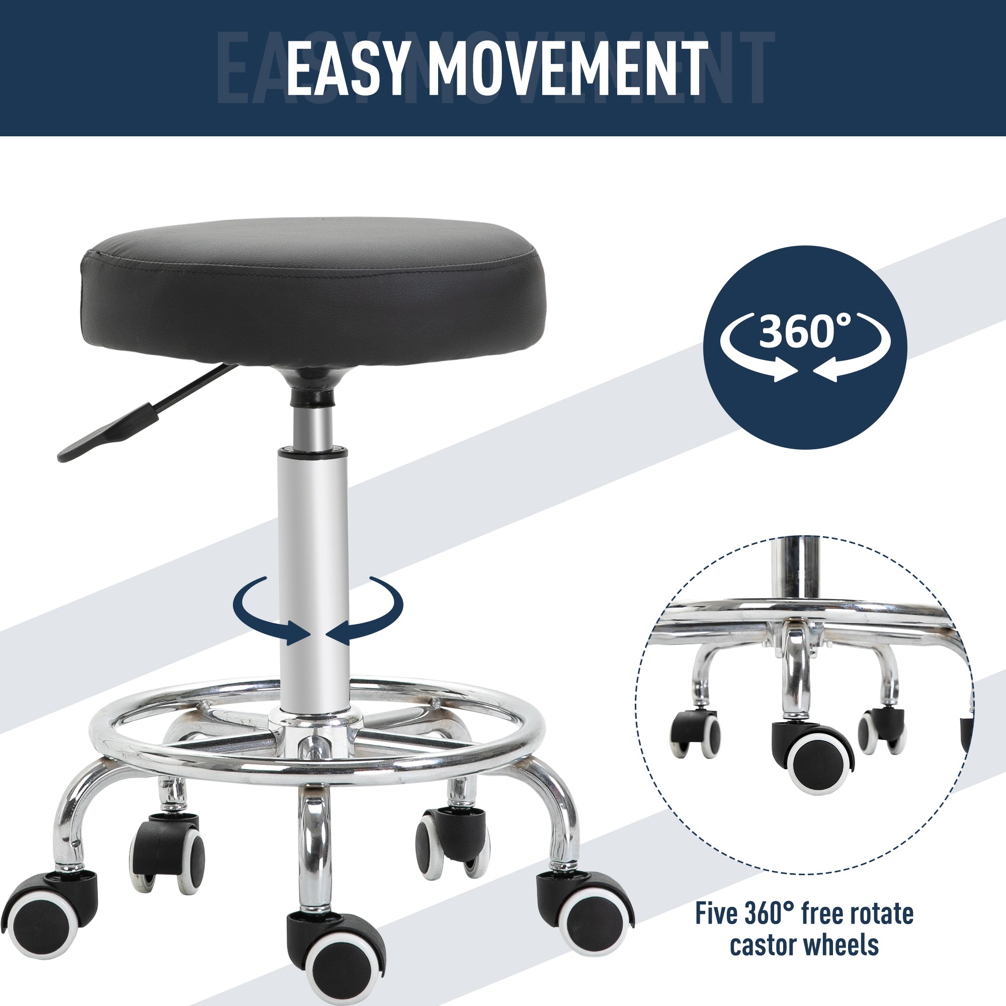 Vinsetto Adjustable Swivel Salon Stool Hydraulic PU Barber Rolling Massage Tattoo Chair Bar Beauty SPA Seat Black