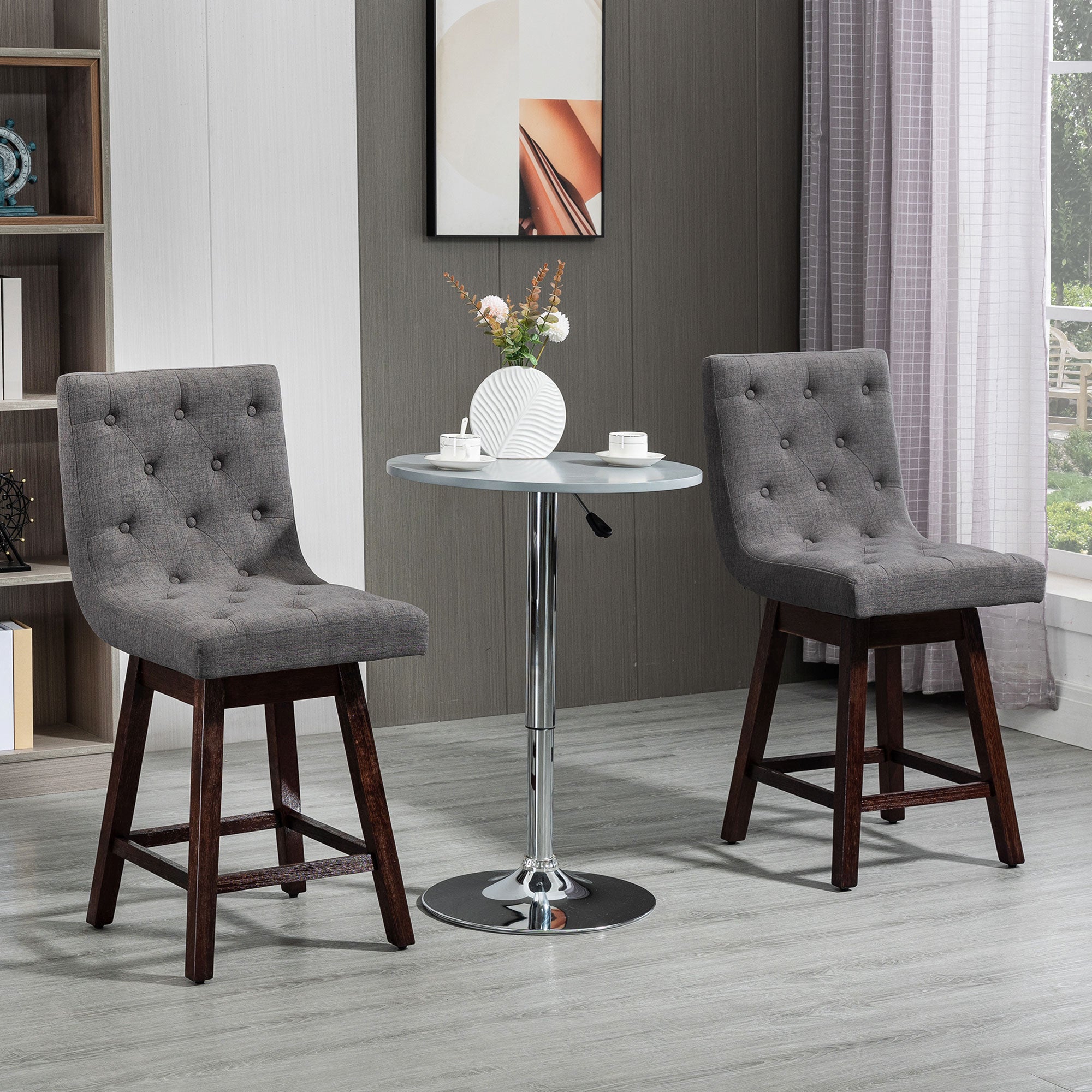 25.5" High Fabric Tufted Breakfast Barstools for Kitchen Set of 2 Gray