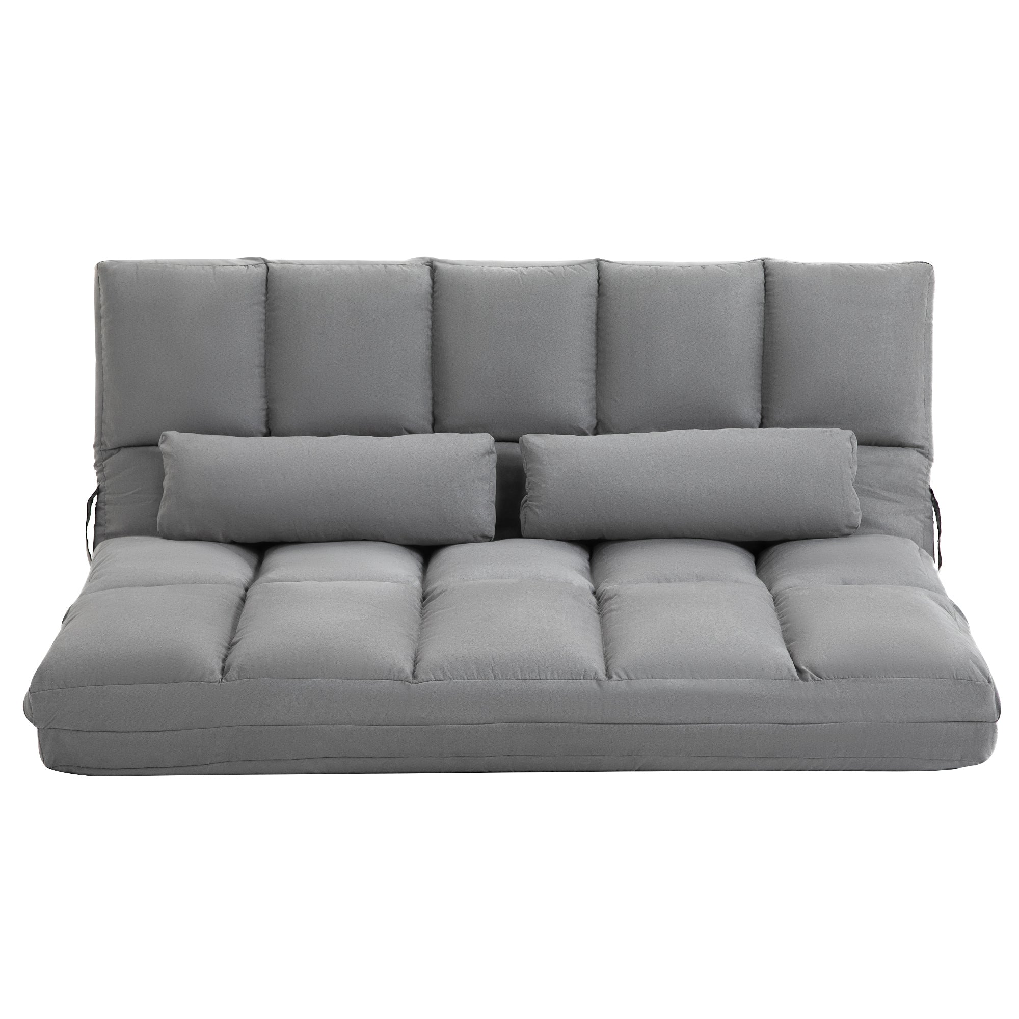 Convertible Floor Sofa Chair, Folding Couch Bed, Guest Chaise Lounge with 2 Pillows, Adjustable Backrest and Headrest, 51.25" L, Light Gray