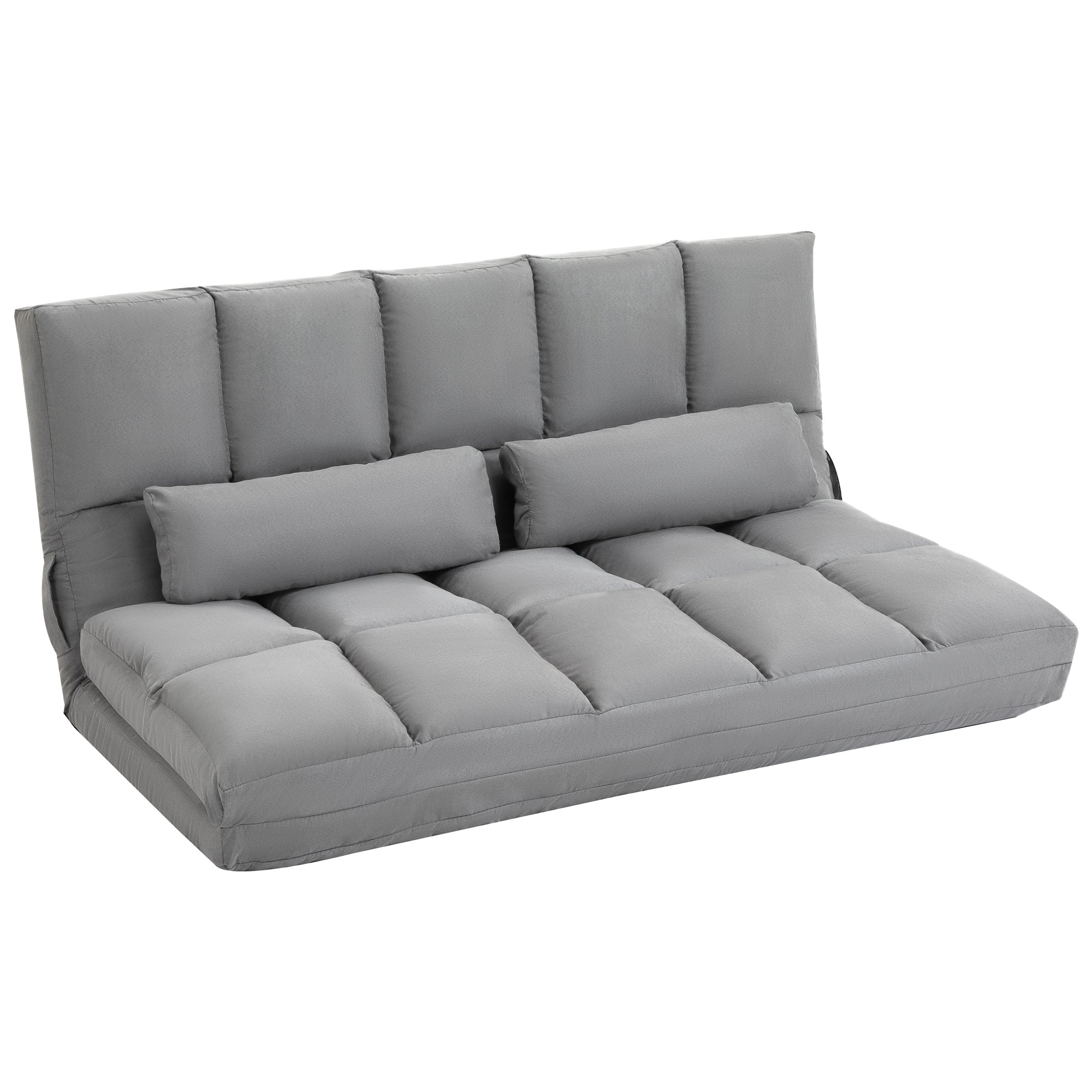 Convertible Floor Sofa Chair, Folding Couch Bed, Guest Chaise Lounge with 2 Pillows, Adjustable Backrest and Headrest, 51.25" L, Light Gray