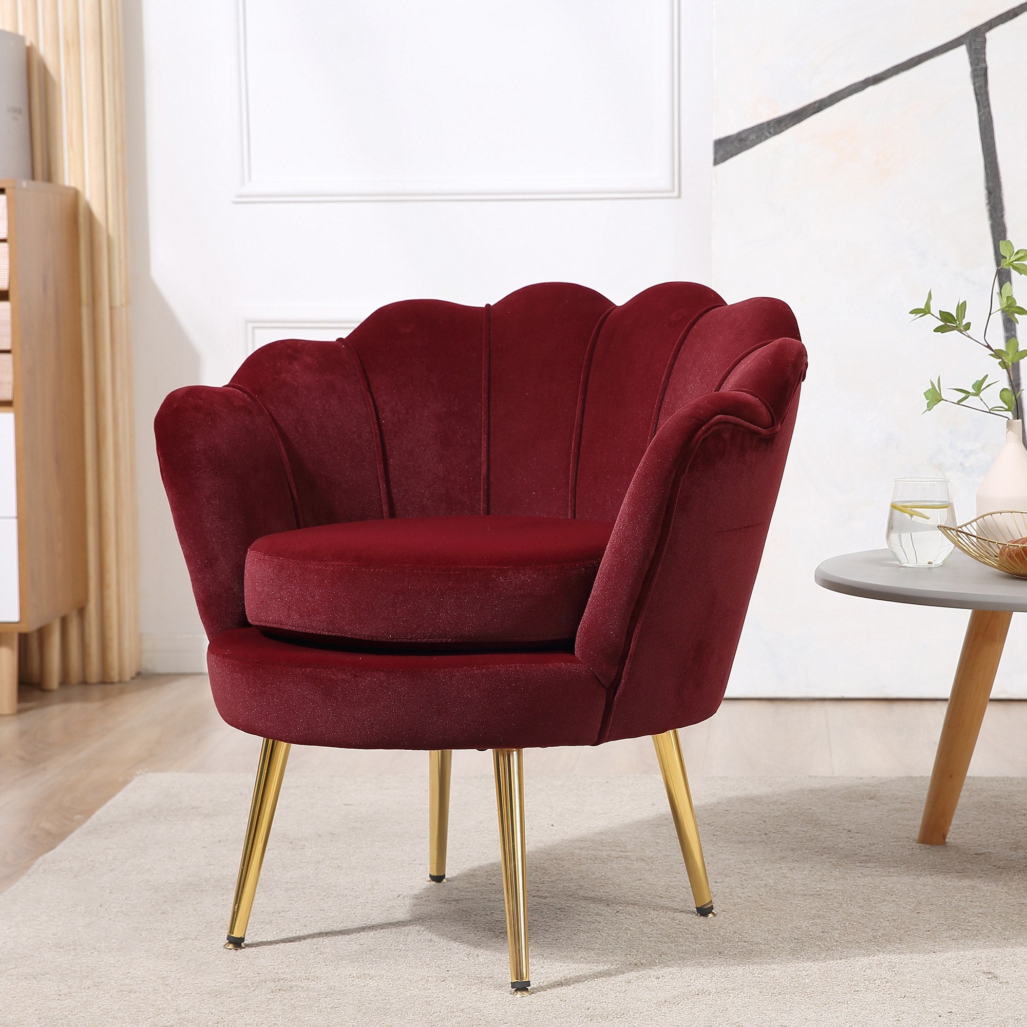 HOMCOM Modern Accent Chair, Velvet-Touch Fabric Leisure Club Chair with Gold Metal Legs for Bedroom, Wine Red