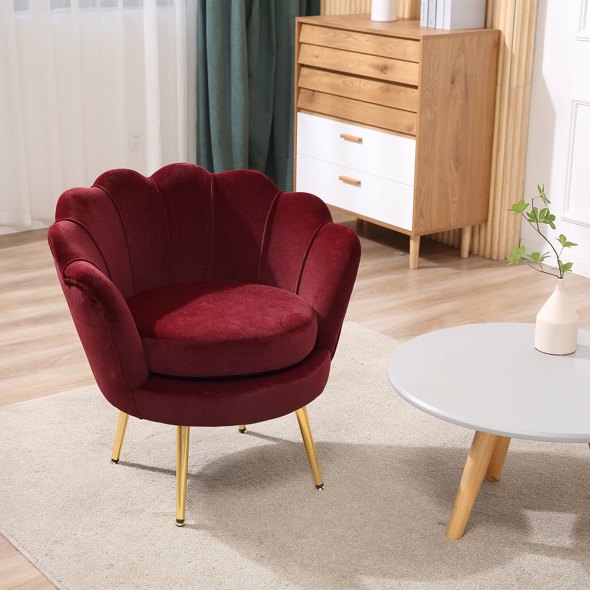 HOMCOM Modern Accent Chair, Velvet-Touch Fabric Leisure Club Chair with Gold Metal Legs for Bedroom, Wine Red