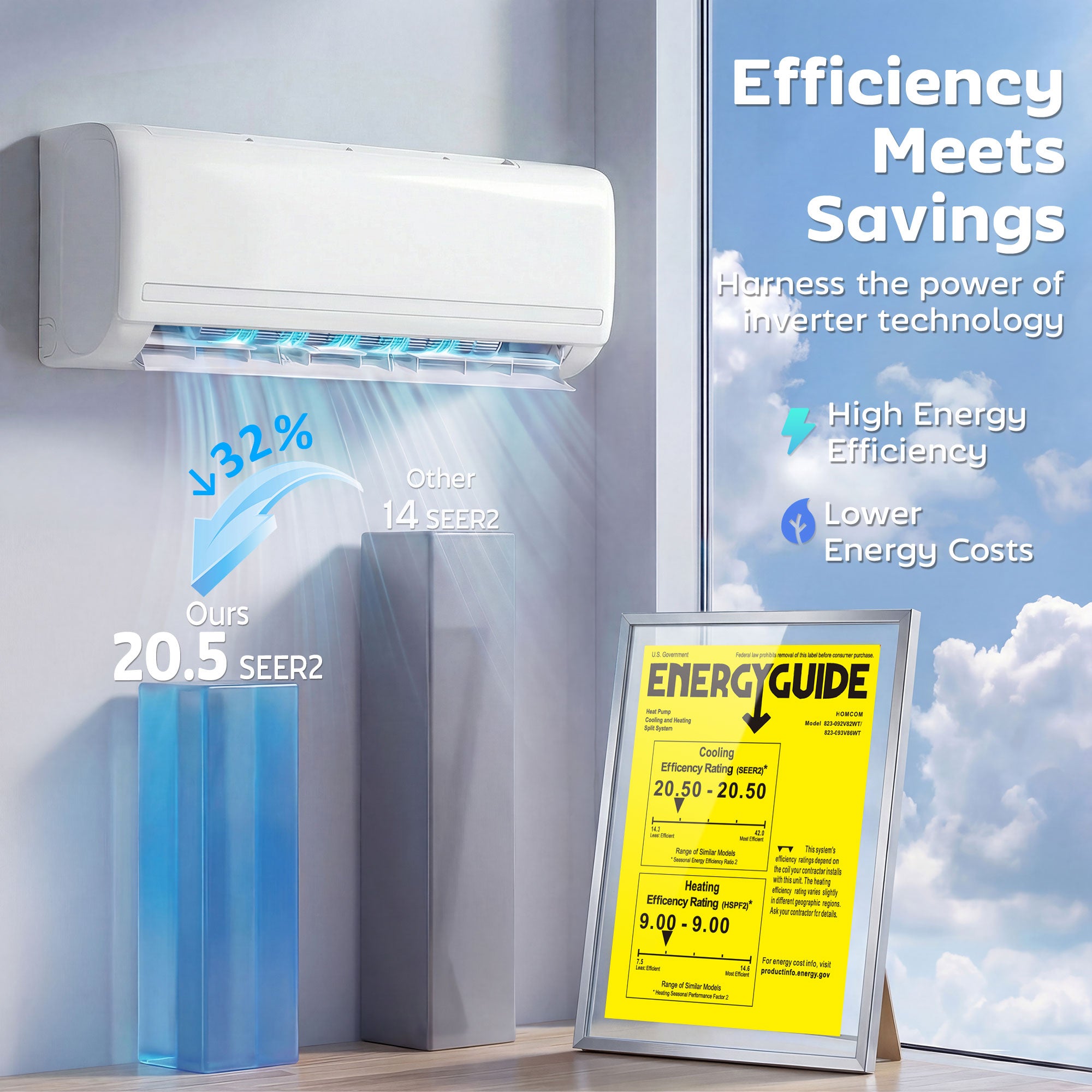 9100 BTU Mini Split Air Conditioner and Heat Pump, 20.5 SEER2 115V Energy Efficient Ductless Inverter AC Unit Cools up to 450 Sq.Ft, Complete Installation Kit