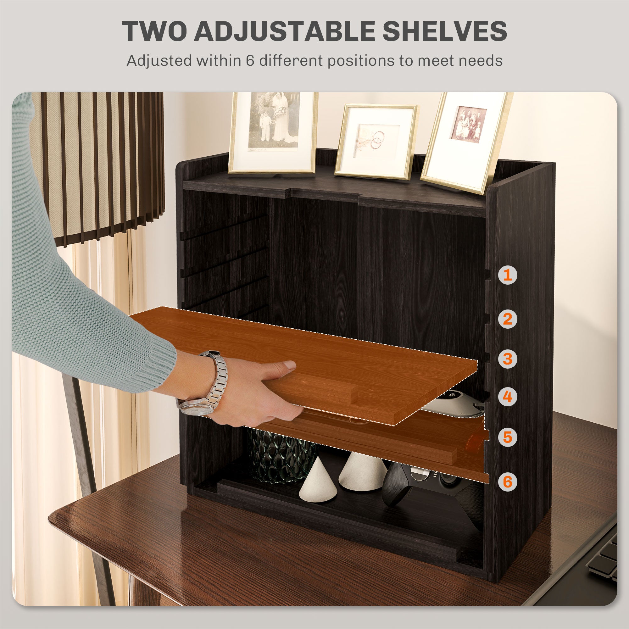 HOMCOM 4-Tier Desk Organiser, Multifunctional Assembled Desktop Organiser with Adjustable Shelves and Cable Management for Stationery, Office Supplies, Paper, Dark Brown