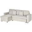 L-Shaped Sectional Sofa Bed, Reversible Sofa w/ Pull Out Couch Bed & Storage, Cream White