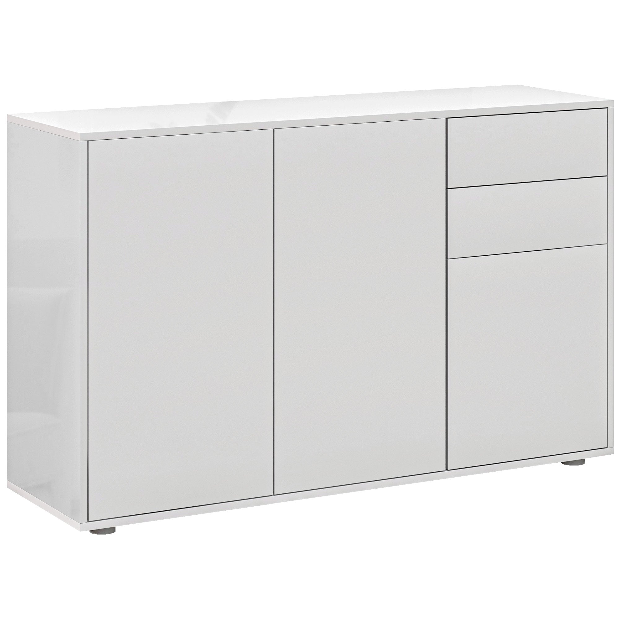 HOMCOM High Gloss Buffet Sideboard with 2 Drawers, 3 Doors and Adjustable Shelf, Kitchen Storage Cabinet with Push Open Design, White