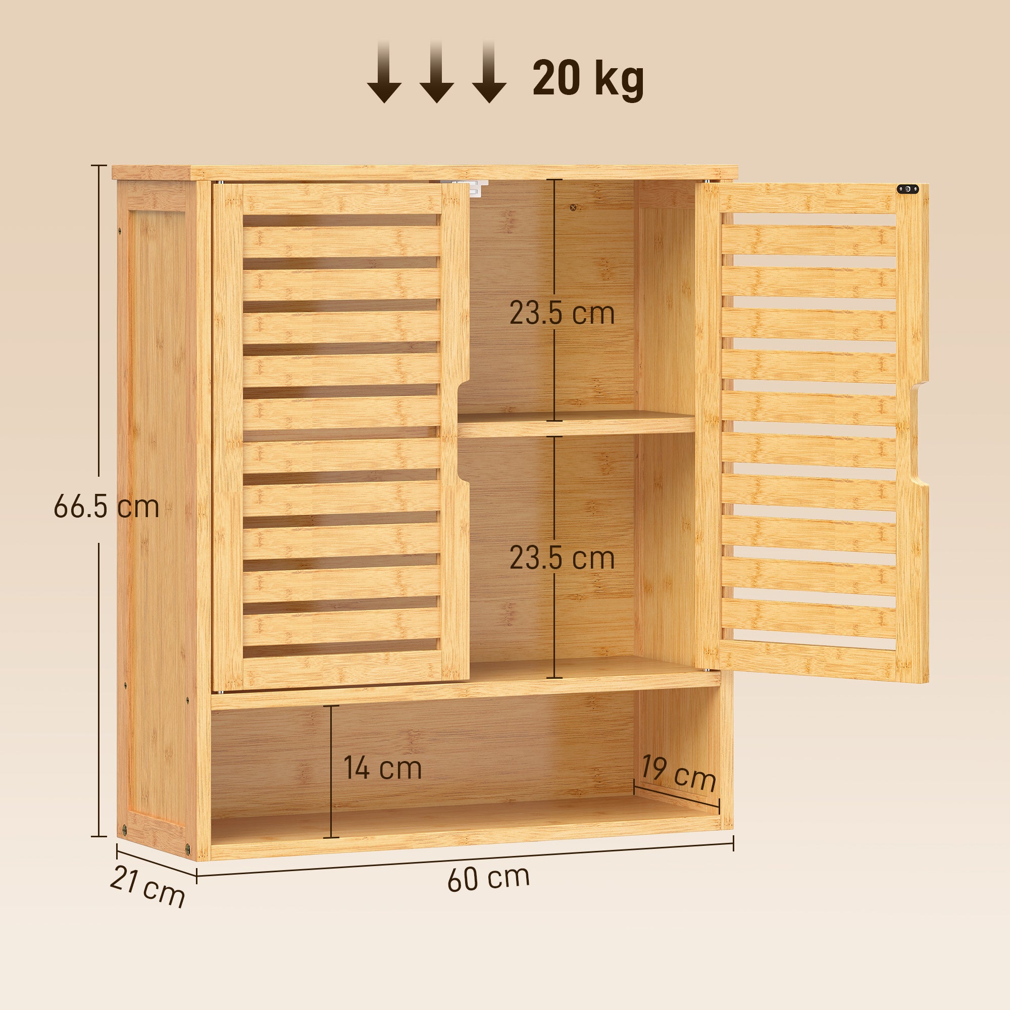 Bathroom Wall Cabinet, Wall Mounted Bathroom Cabinet with 2 Louvered Doors, Open Shelf and Adjustable Shelf Storage for Toilet, Laundry, Oak
