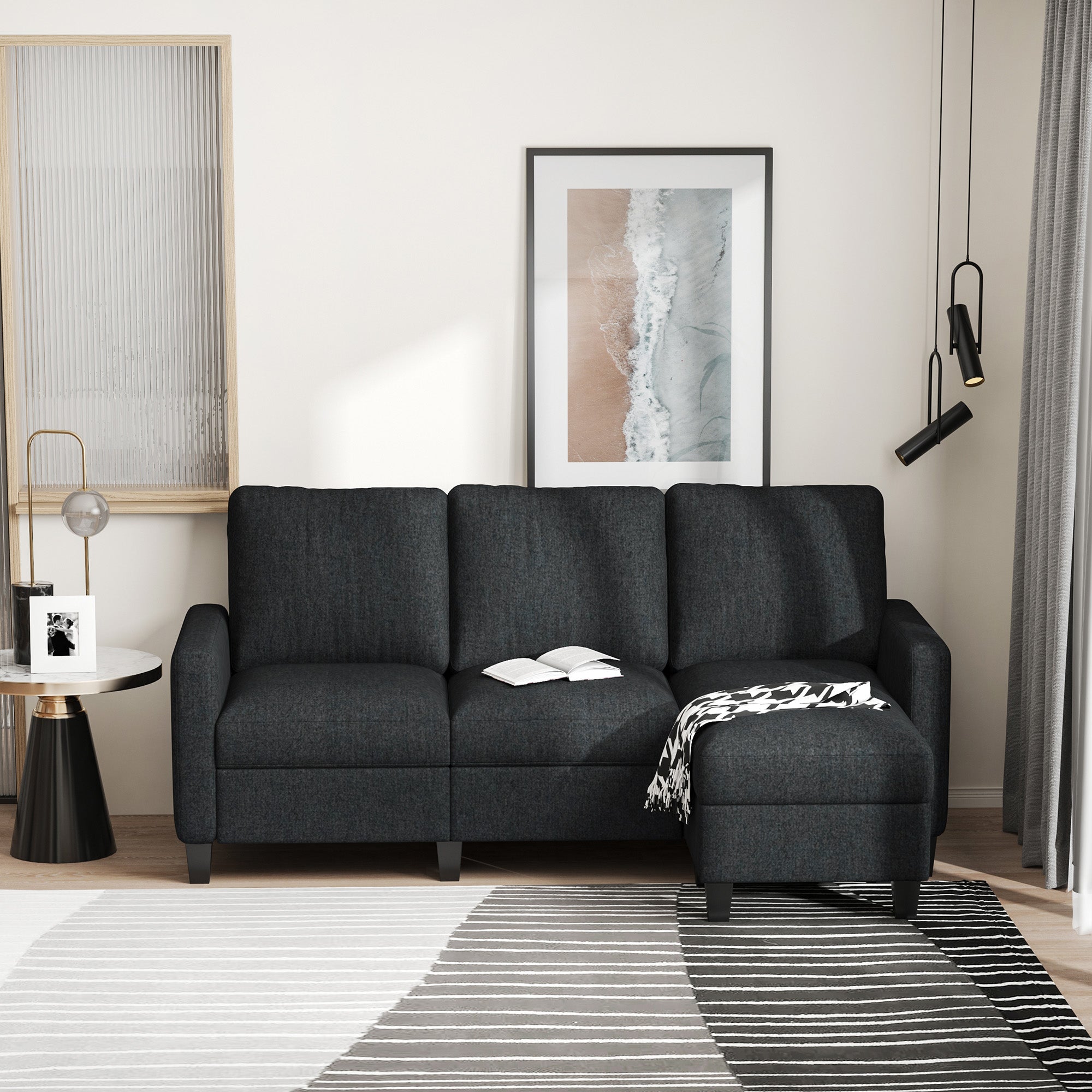 HOMCOM Sectional Sofa, L Shape Couch with Ottoman, Modern Sectional Couch for Living Room, Dark Grey