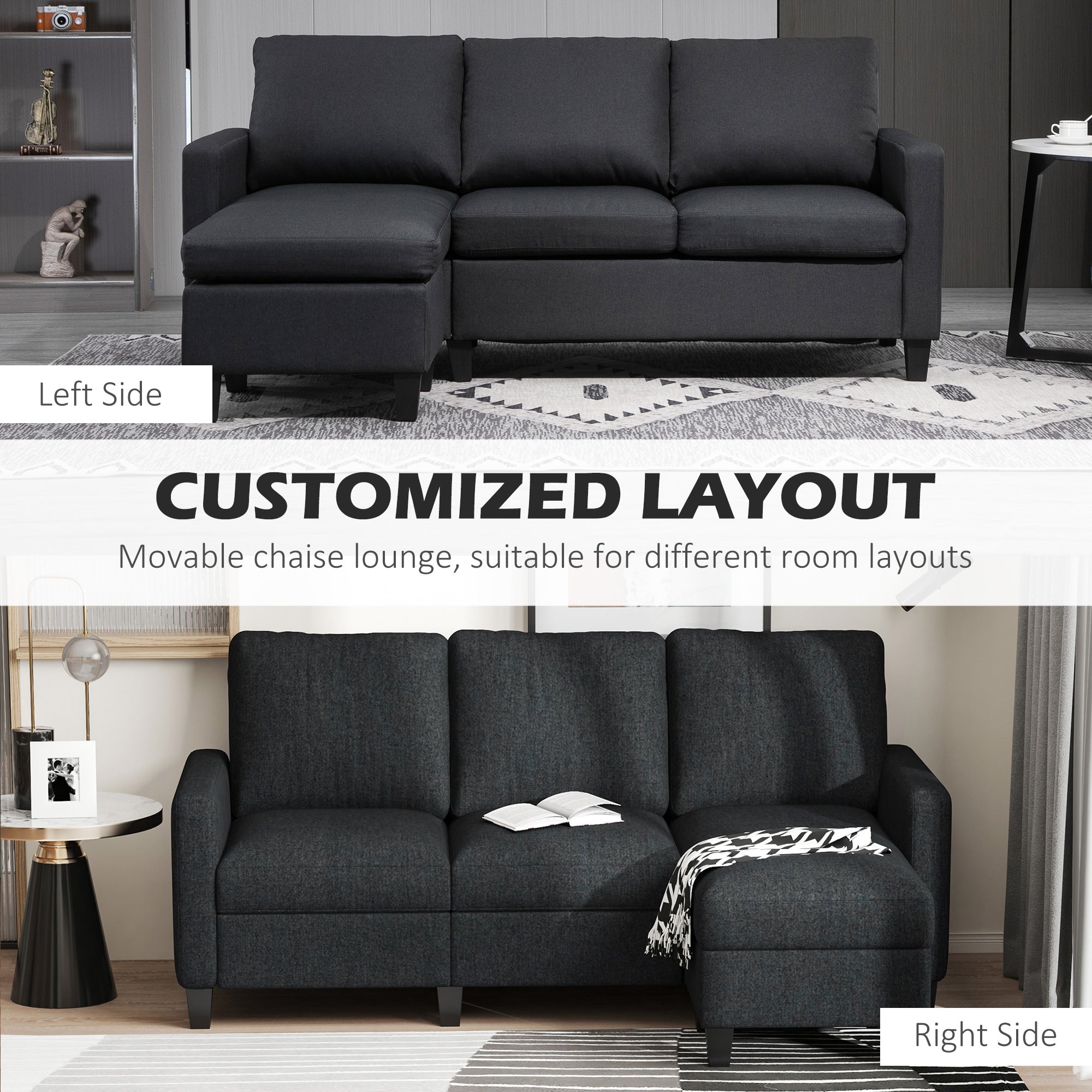 HOMCOM Sectional Sofa, L Shape Couch with Ottoman, Modern Sectional Couch for Living Room, Dark Grey