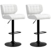 HOMCOM Adjustable Bar Stools Set of 2, Swivel Tufted PU Leather Barstools with Footrest and Back, Bar Chairs for Kitchen Counter and Dining Room, White
