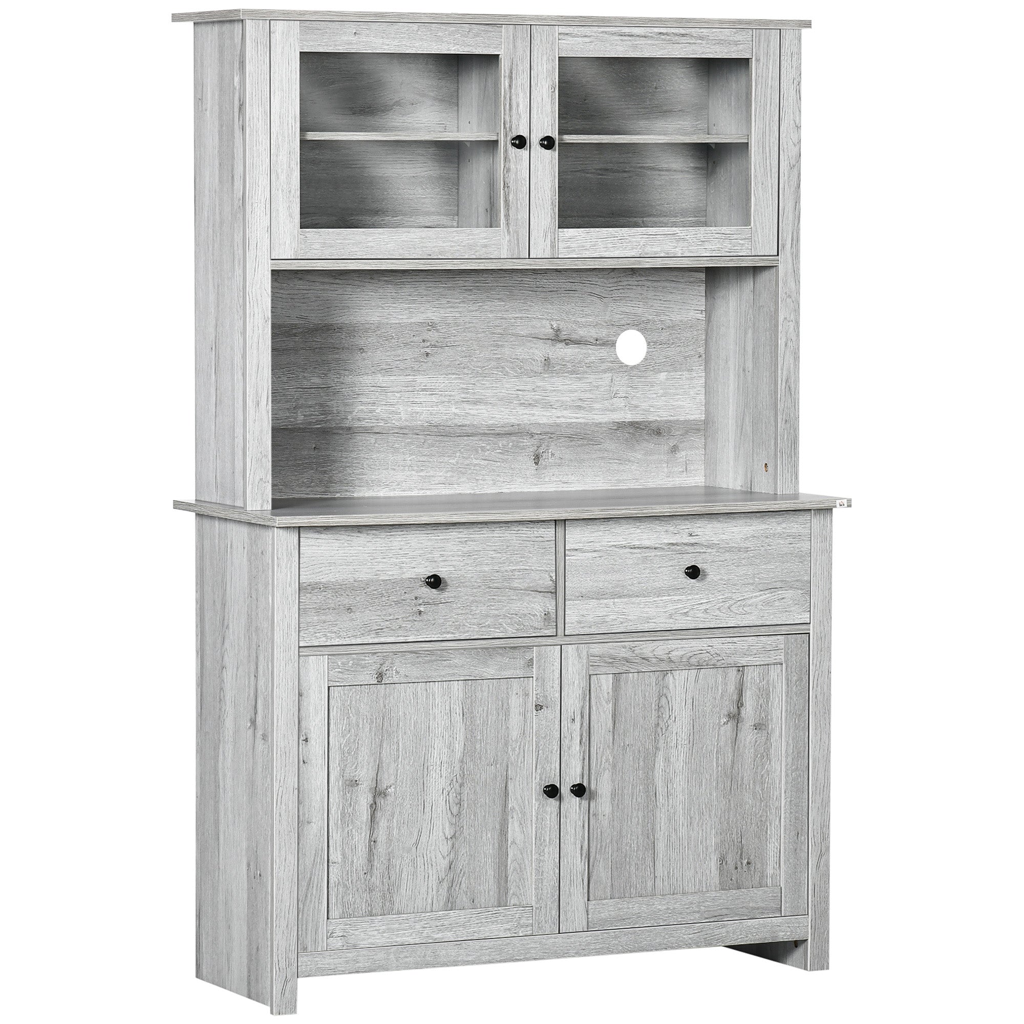 63.5" Kitchen Buffet with Hutch Pantry Storage Cabinet Antique White