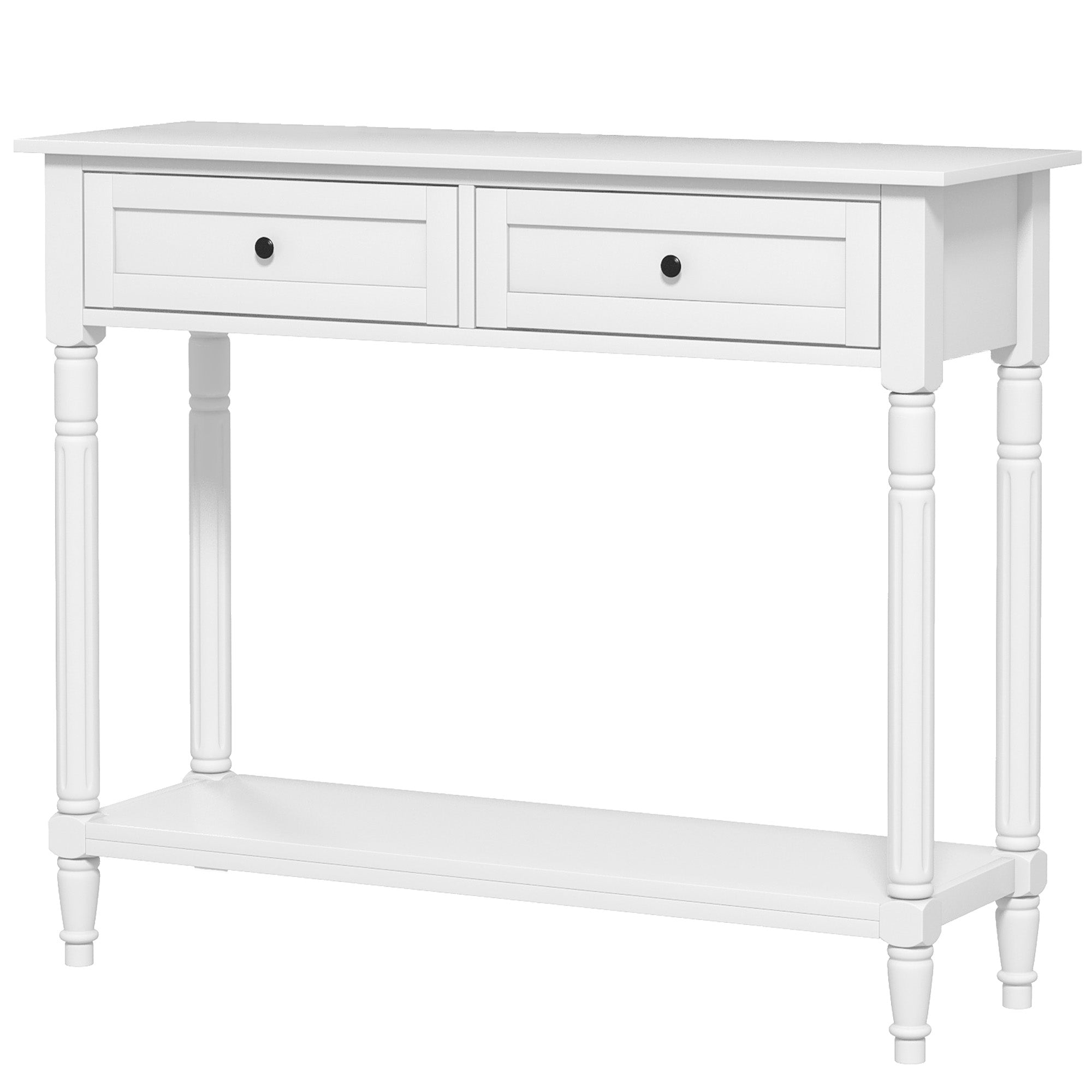 HOMCOM 35.8" Console Table with Drawers, Modern 2-Tier Entryway Table with Turned Legs and Shelf for Living Room, Hallway, White