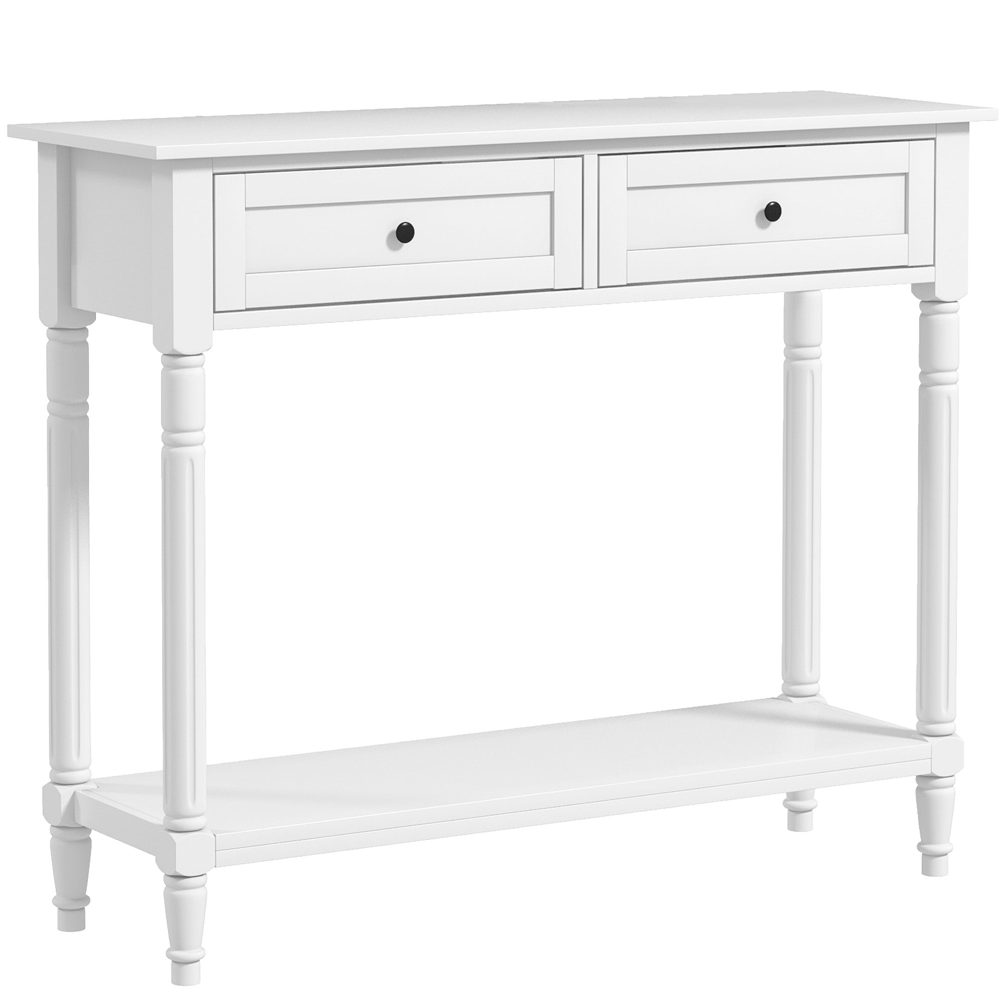 HOMCOM 35.8" Console Table with Drawers, Modern 2-Tier Entryway Table with Turned Legs and Shelf for Living Room, Hallway, White