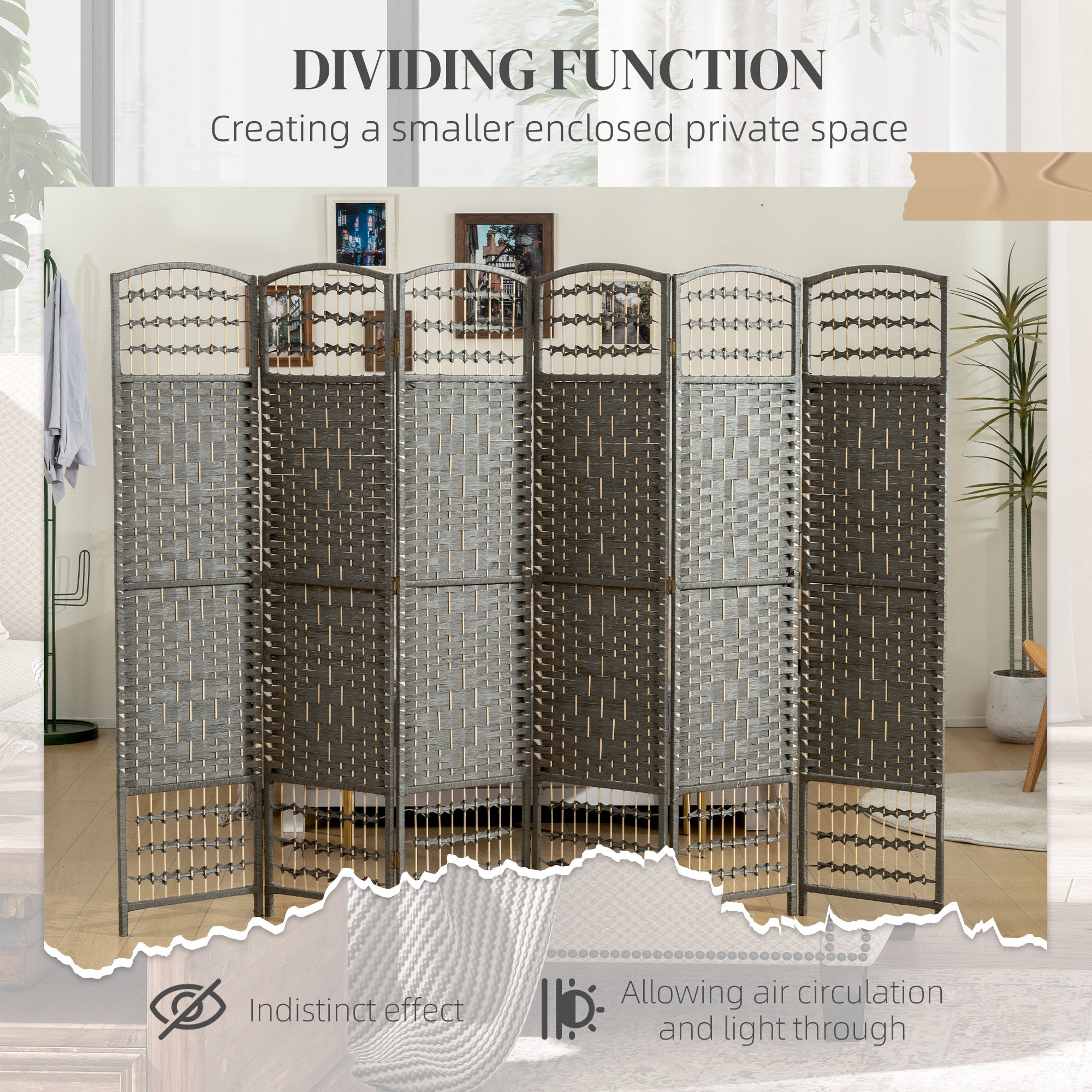 4 Panel Folding Room Divider, Privacy Screen, Freestanding Paravent Partition Separator for Living Room and Office, 160 x 170cm,  Dark Grey