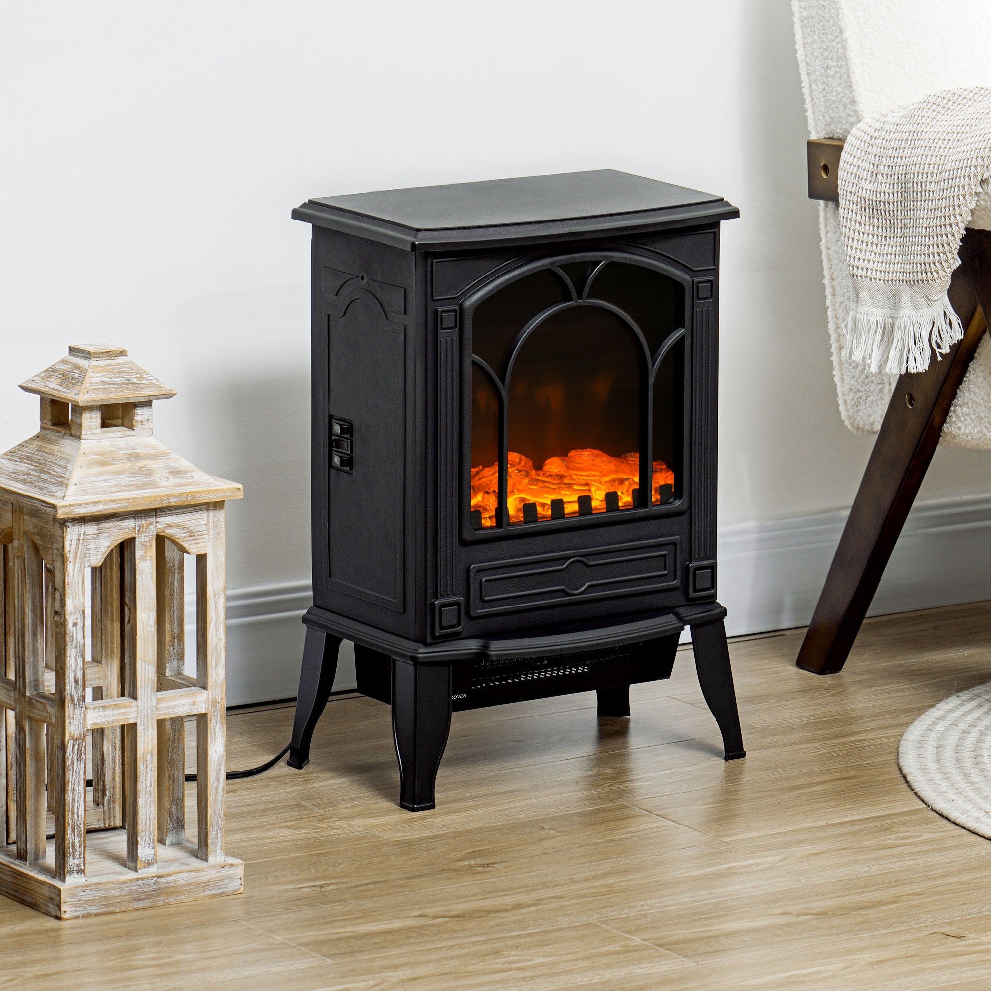 Electric Fireplace Heater Freestanding Stove with Realistic Flame Effect 750W/1500W Black