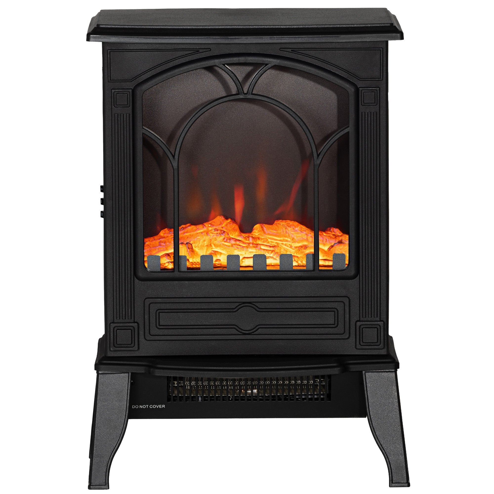 Electric Fireplace Heater Freestanding Stove with Realistic Flame Effect 750W/1500W Black