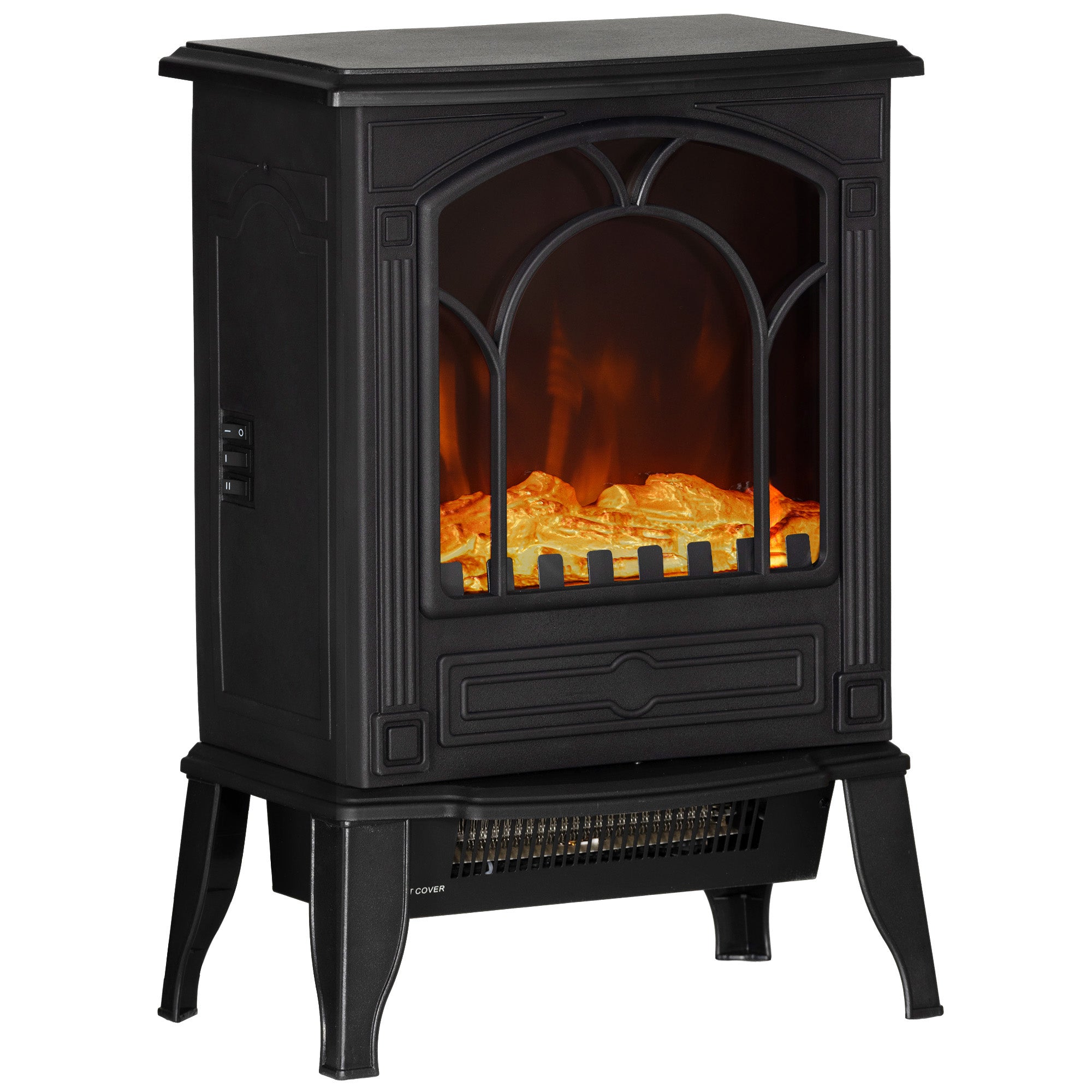 Electric Fireplace Heater Freestanding Stove with Realistic Flame Effect 750W/1500W Black