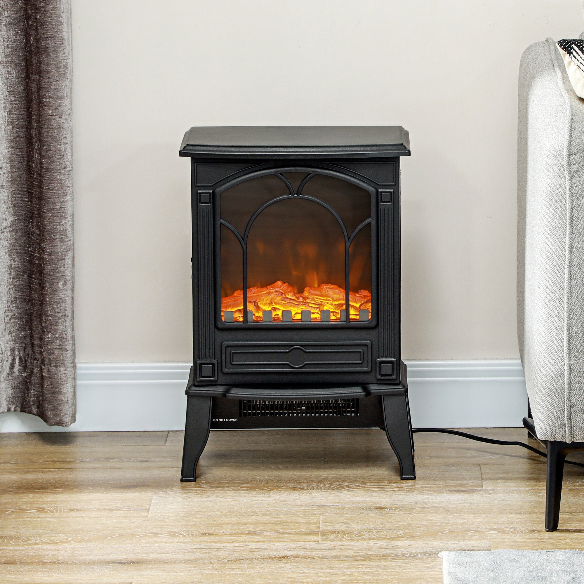 Electric Fireplace Heater Freestanding Stove with Realistic Flame Effect 750W/1500W Black