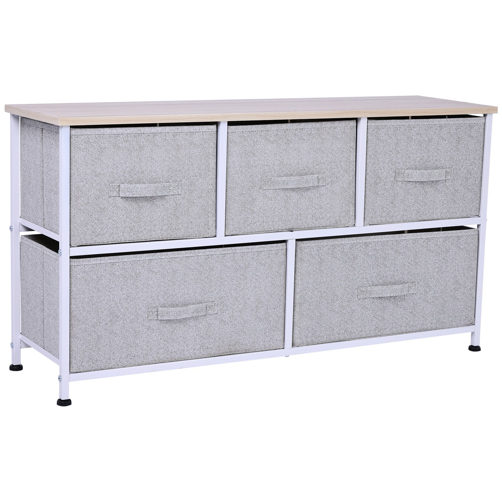 40" L 5 Drawer Horizontal Storage Cube Dresser Unit Bedroom Organizer Living Room Shelf Tower with Fabric Bins, Light Gray