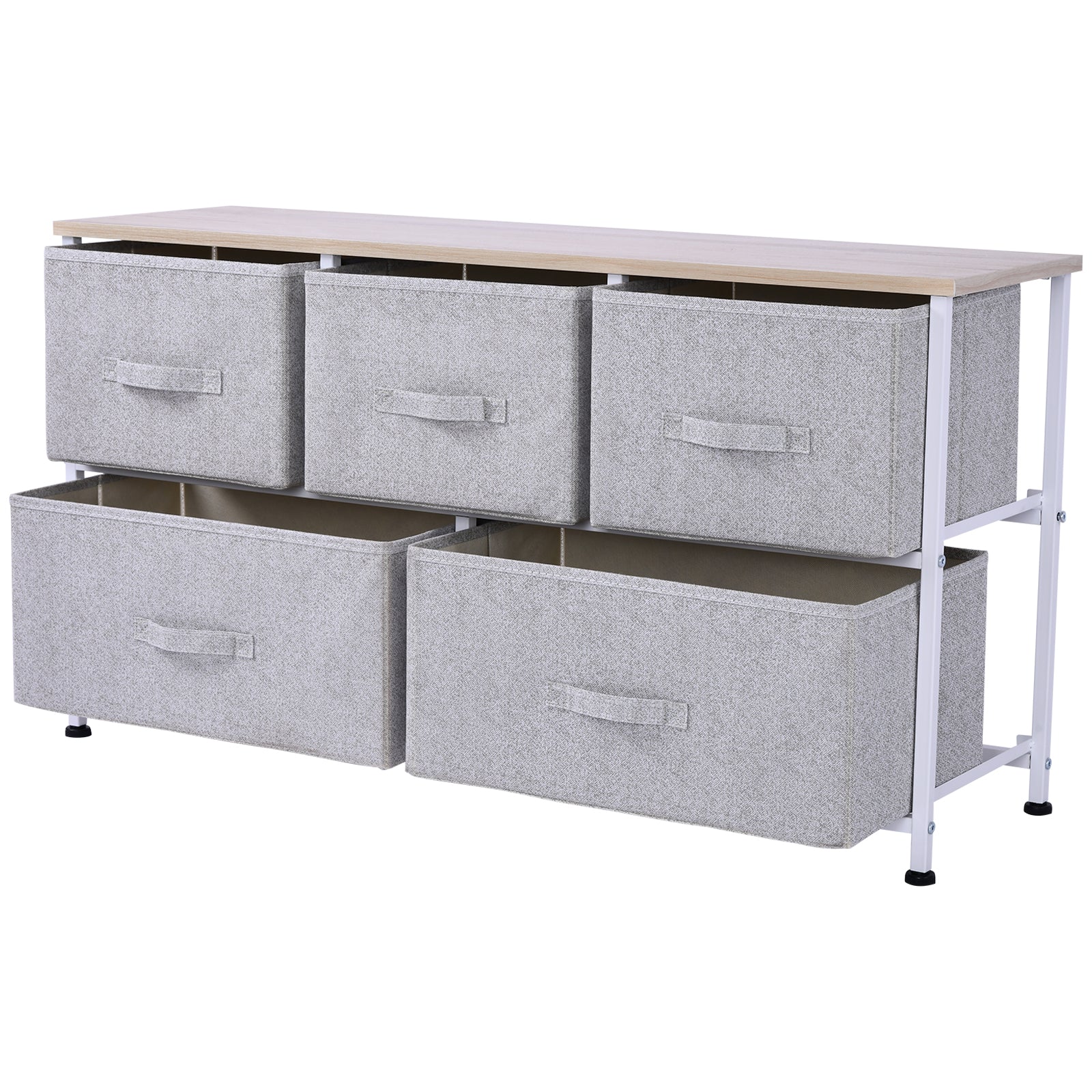 40" L 5 Drawer Horizontal Storage Cube Dresser Unit Bedroom Organizer Living Room Shelf Tower with Fabric Bins, Light Gray