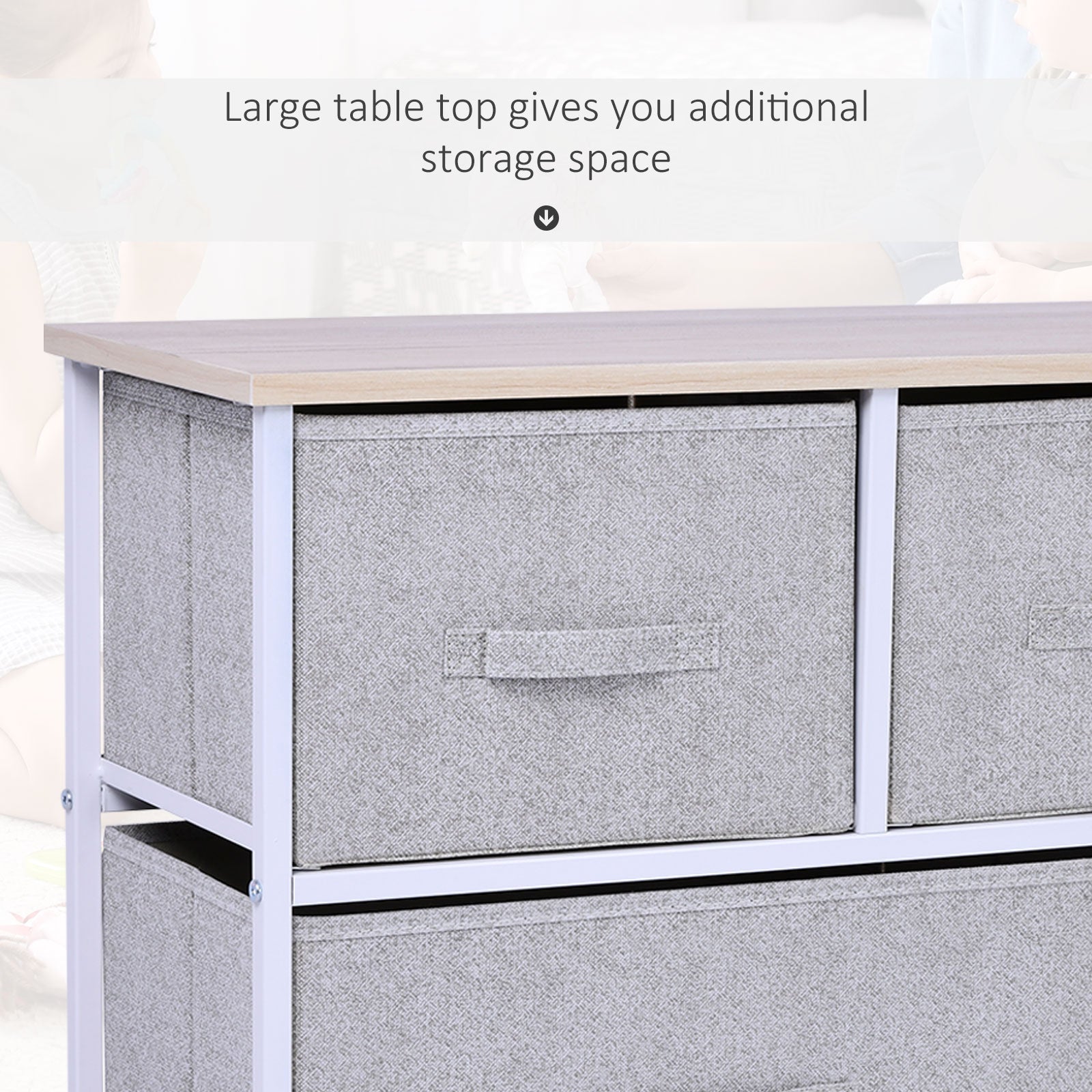 40" L 5 Drawer Horizontal Storage Cube Dresser Unit Bedroom Organizer Living Room Shelf Tower with Fabric Bins, Light Gray