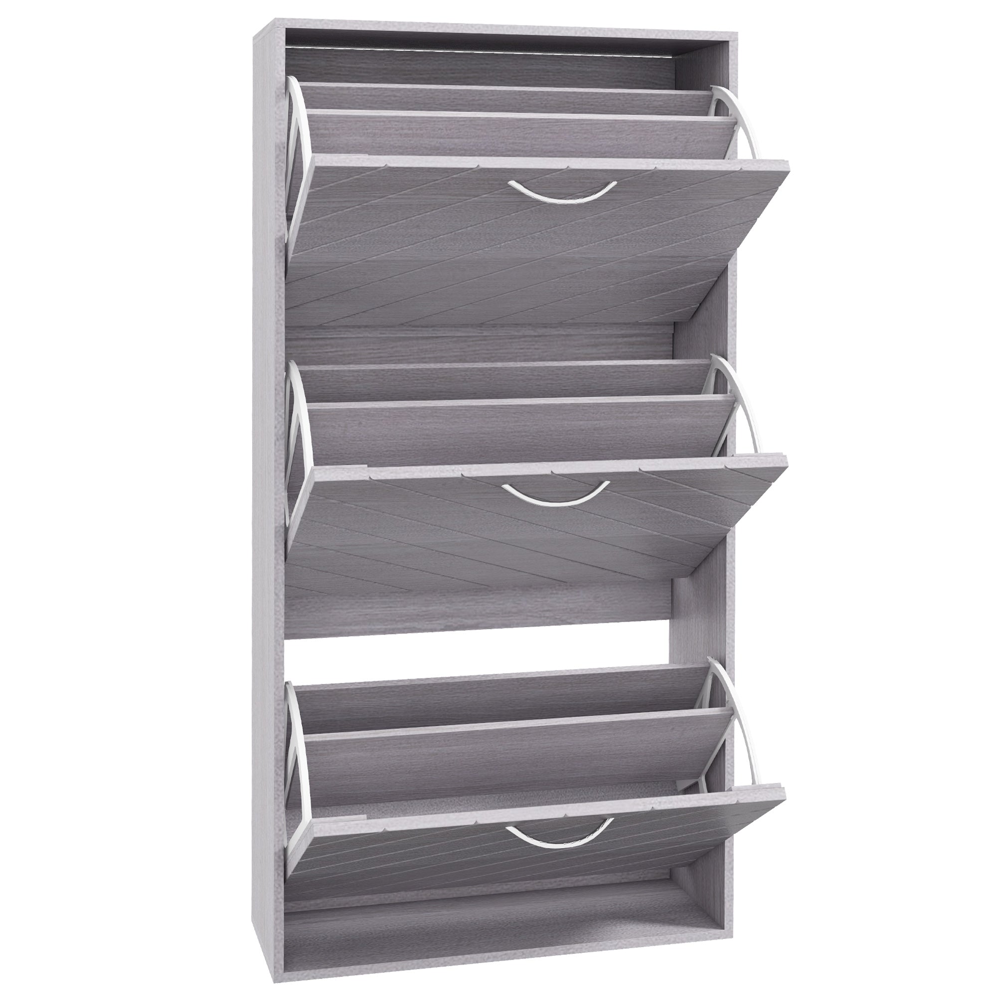 HOMCOM Narrow Shoe Cabinet, Slim Shoe Storage Cabinet with 3 Flip Drawers, 12 Pair of Shoes for Hallway, Entryway, Grey