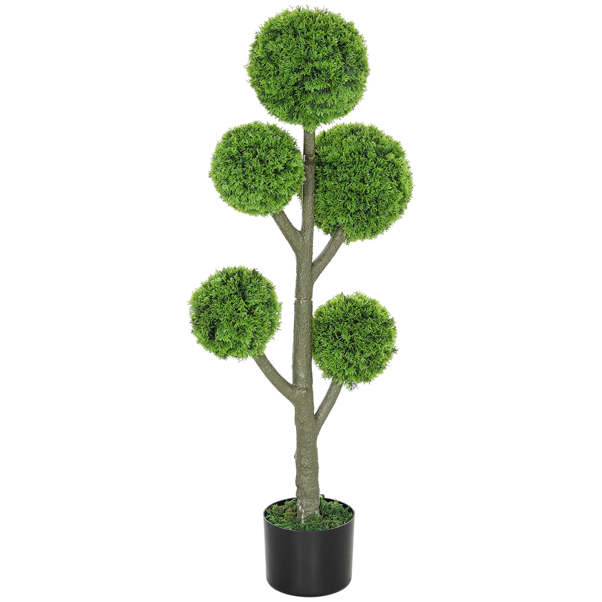 Decorative Artificial Plant, Topiary Five-ball Cypress Tree in Pot, Fake Plant for Home Indoor outdoor Decor, 43.3 Inch, Green