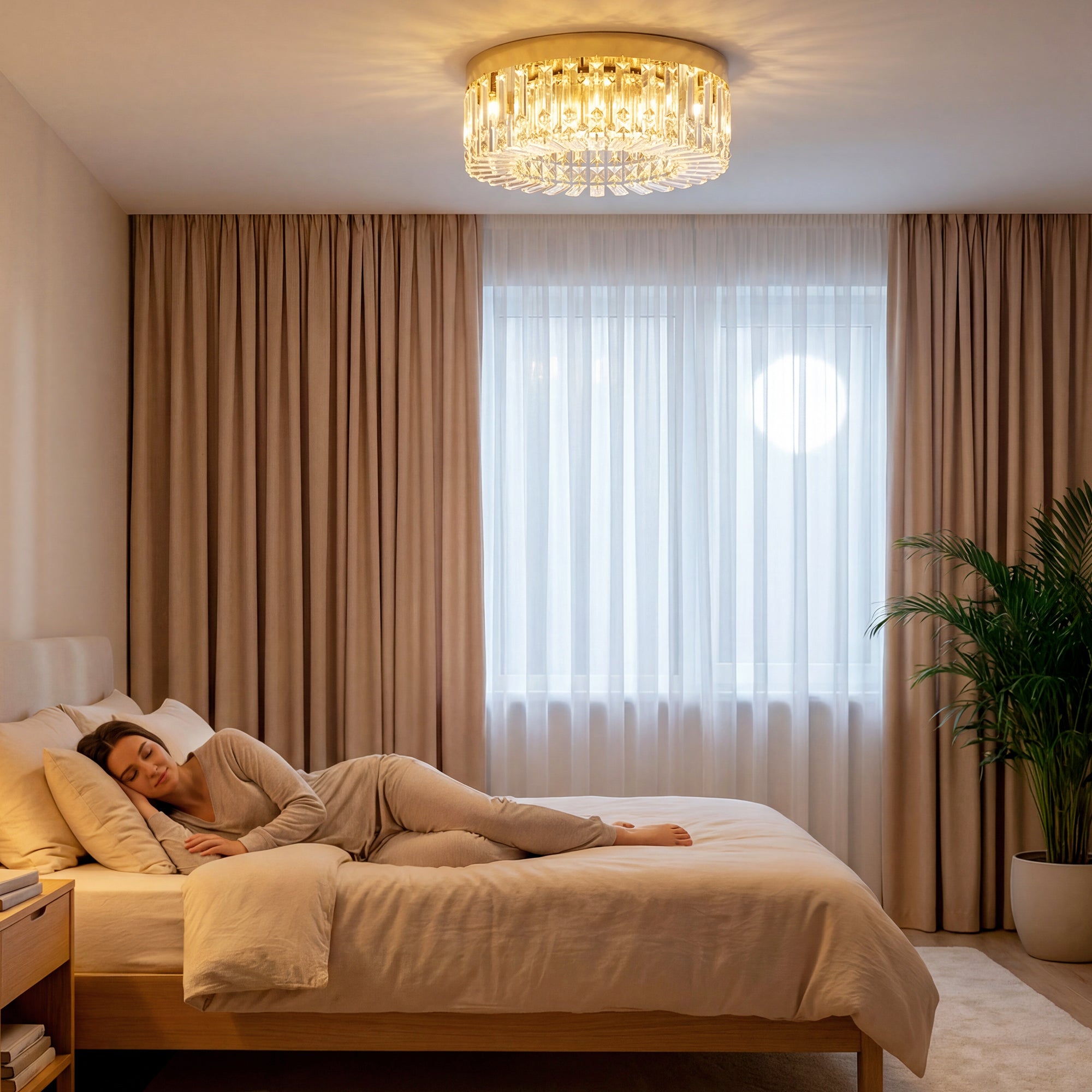 Crystal Chandeliers Ceiling Light with 160 Crystal Pendants, Modern 6-Light Flush Mount Ceiling Light for Living Room, Bedroom, Dining Room, Hall, Gold Tone