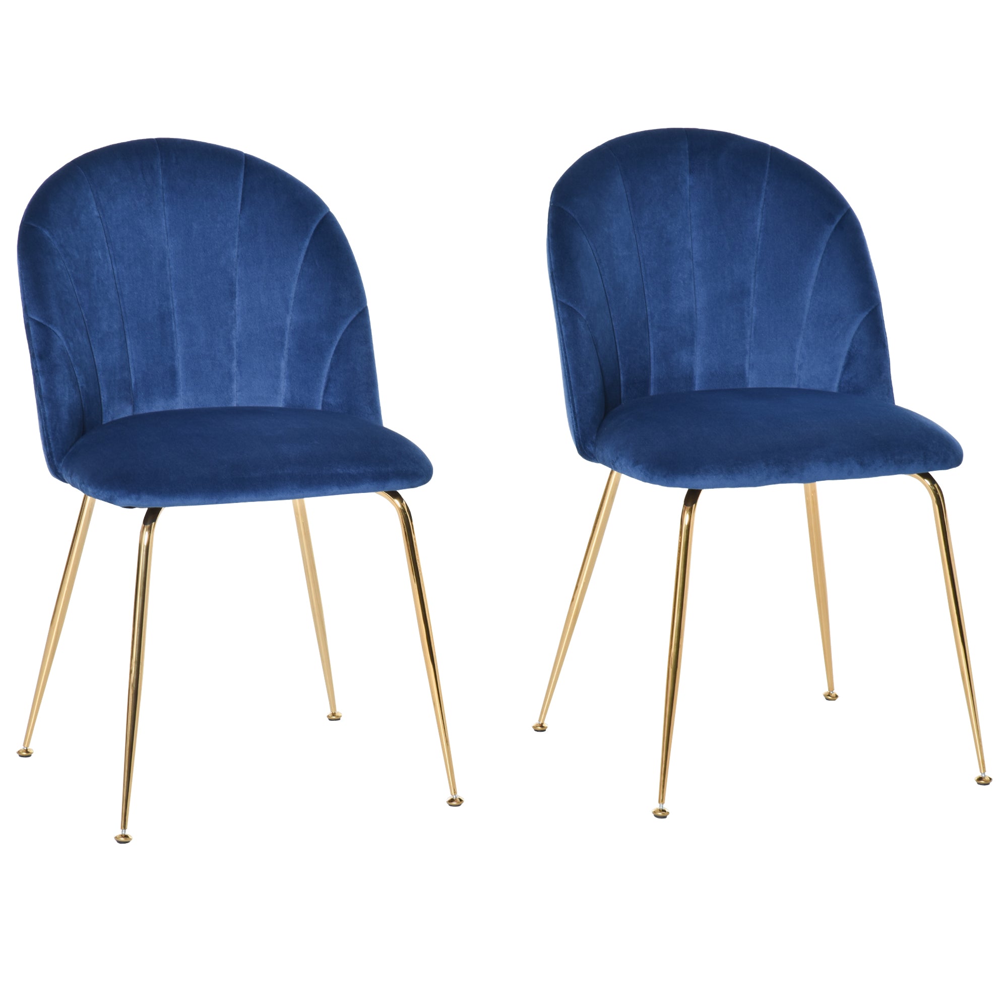 HOMCOM Modern Dining Chairs Set of 2, Upholstered Kitchen Chairs, Accent Chair with Gold Metal Legs for Kitchen, Dining Room, Blue