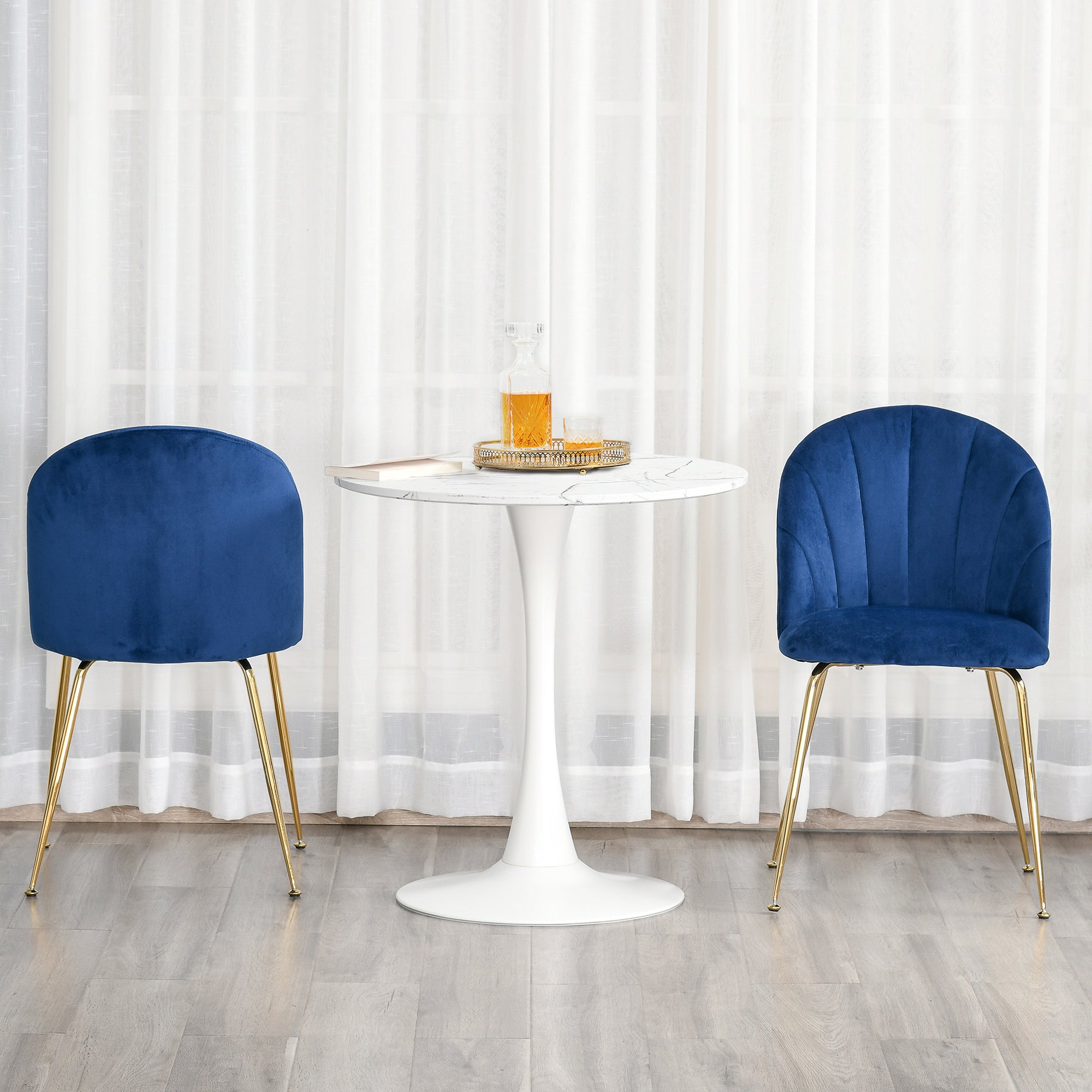 HOMCOM Modern Dining Chairs Set of 2, Upholstered Kitchen Chairs, Accent Chair with Gold Metal Legs for Kitchen, Dining Room, Blue