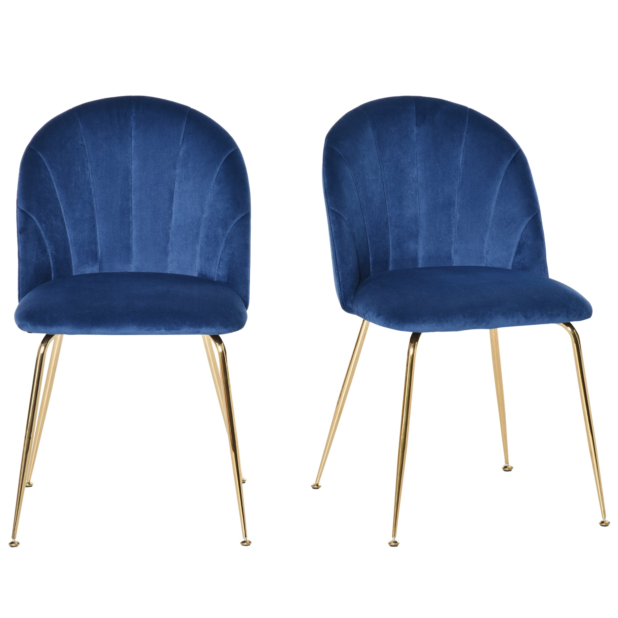 HOMCOM Modern Dining Chairs Set of 2, Upholstered Kitchen Chairs, Accent Chair with Gold Metal Legs for Kitchen, Dining Room, Blue