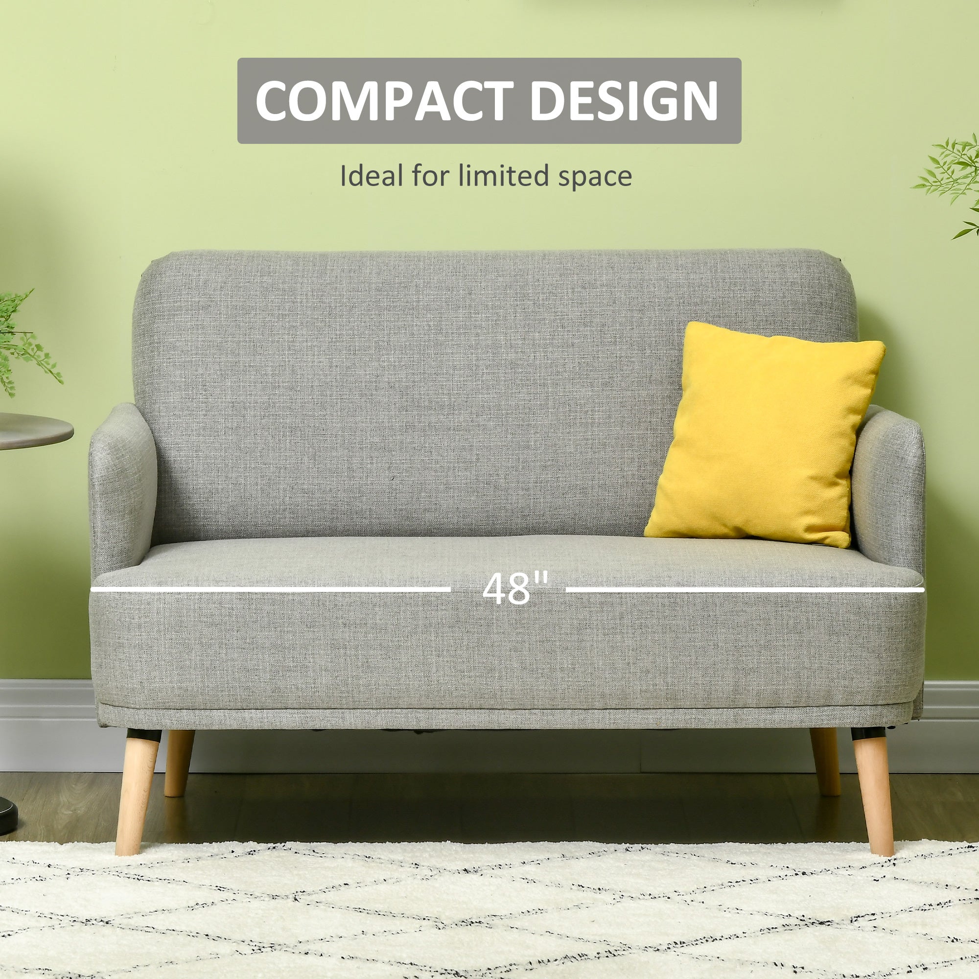48" Loveseat Sofa for Bedroom, Modern Love Seats Furniture, Upholstered Small Couch for Small Spaces, Gray