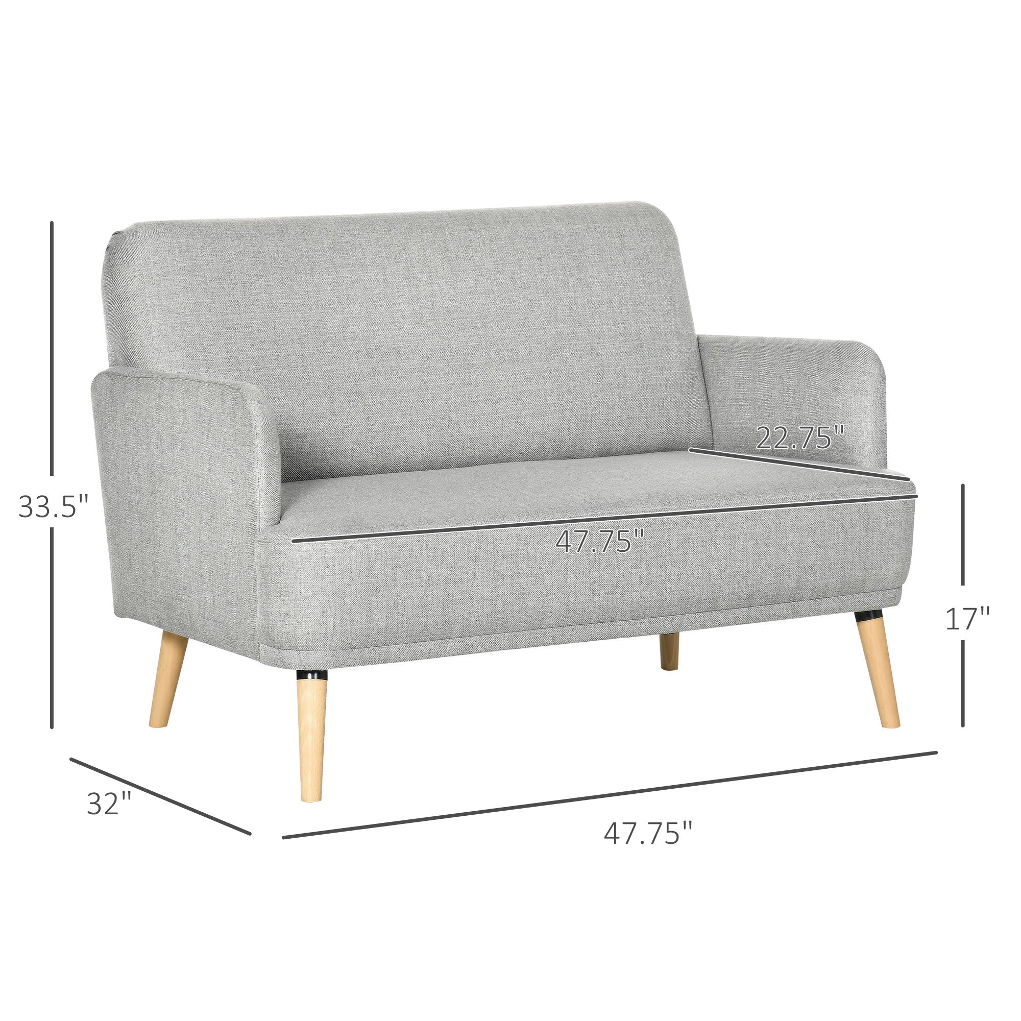48" Loveseat Sofa for Bedroom, Modern Love Seats Furniture, Upholstered Small Couch for Small Spaces, Gray